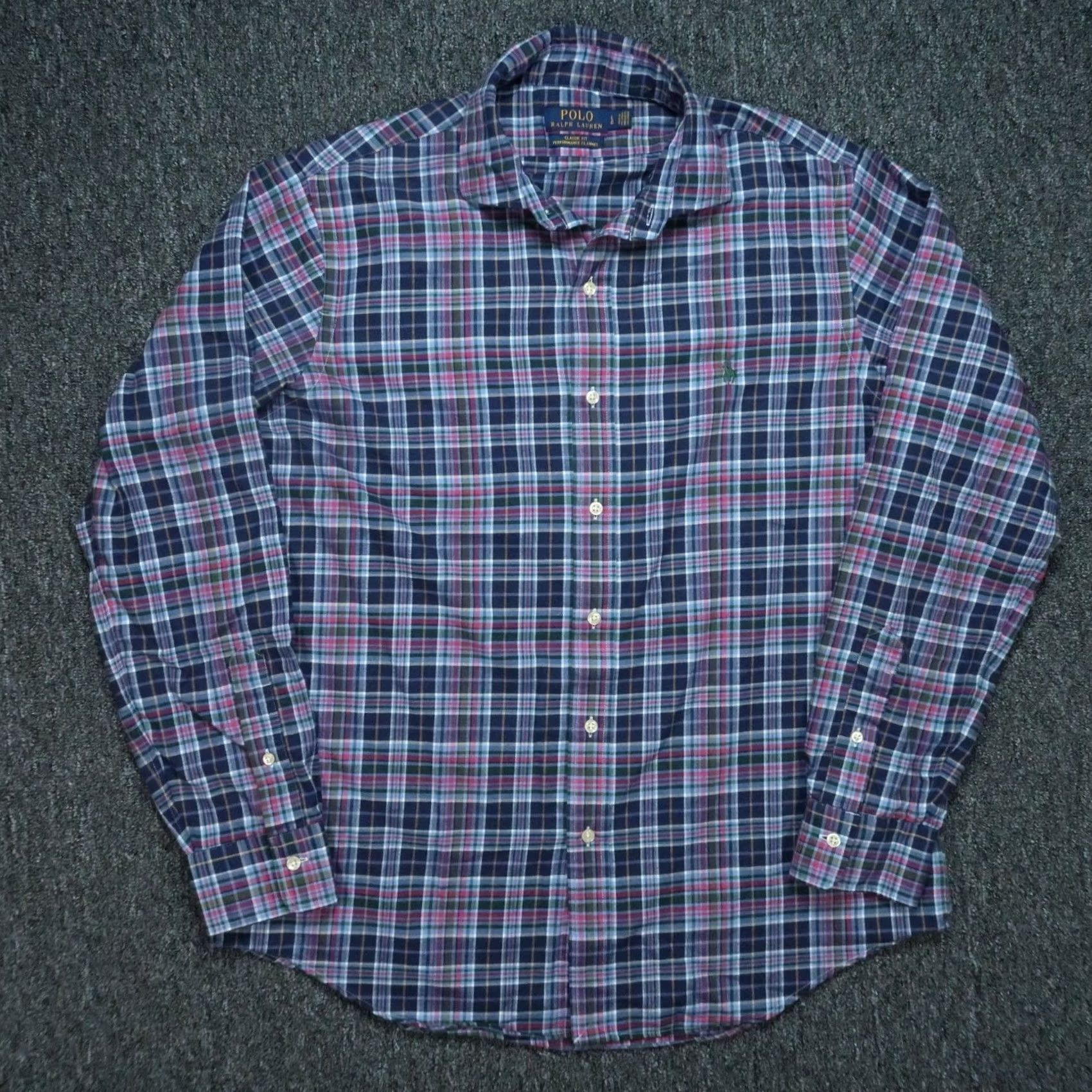 Polo Ralph Lauren Polo Ralph Lauren Shirt Men Large Blue Plaid Button-Up Cotton Polyester Tumbled Regular Fit Casual Mens Size US L / EU 52-54 / 3 - 2 Thumbnail