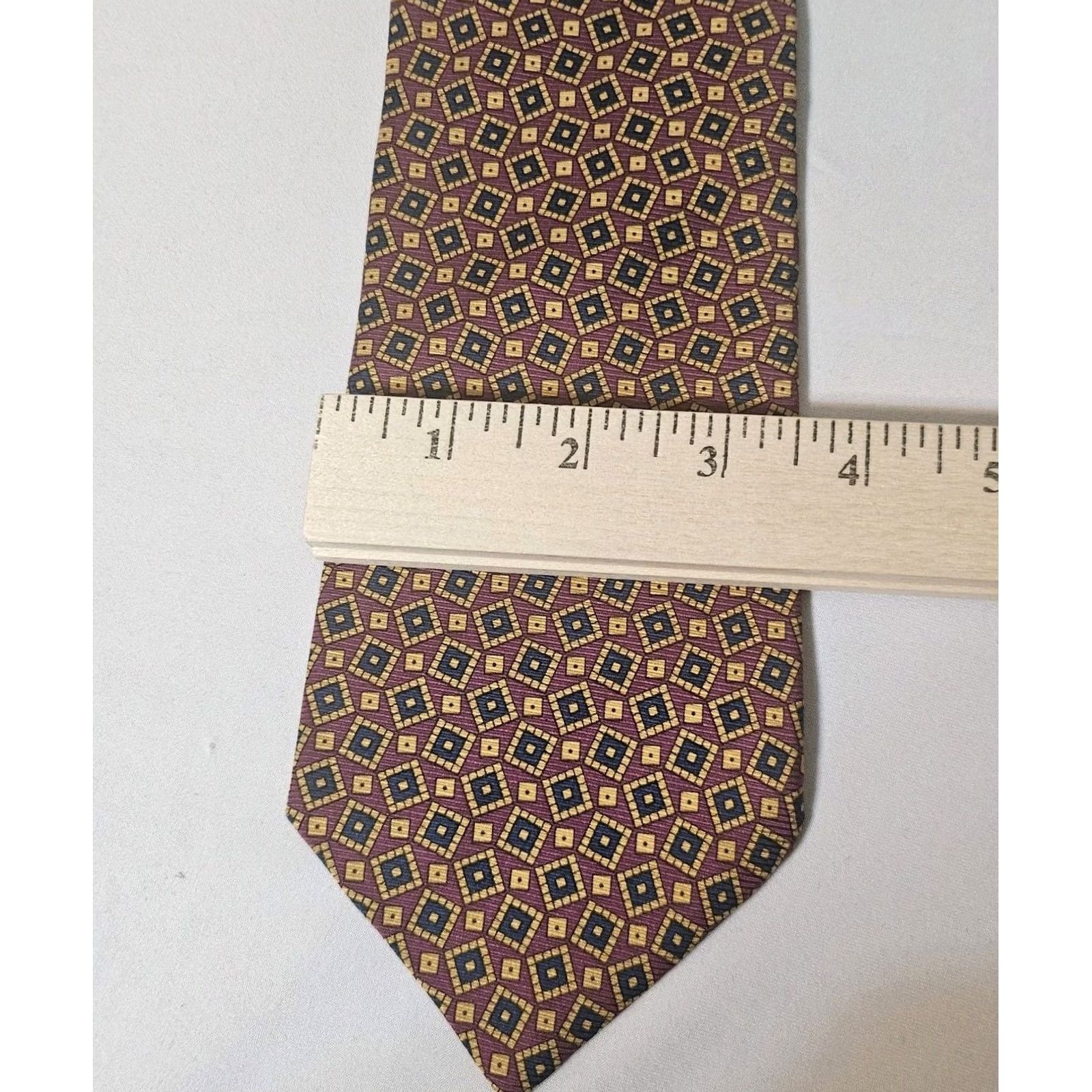 Brooks Brothers VINTAGE Brooks Brothers Makers RedBlue Gold 3.5'' Necktie Silk Handmade USA Geometric Medallion Tie Classic 57-60in Men Size ONE SIZE - 4 Thumbnail