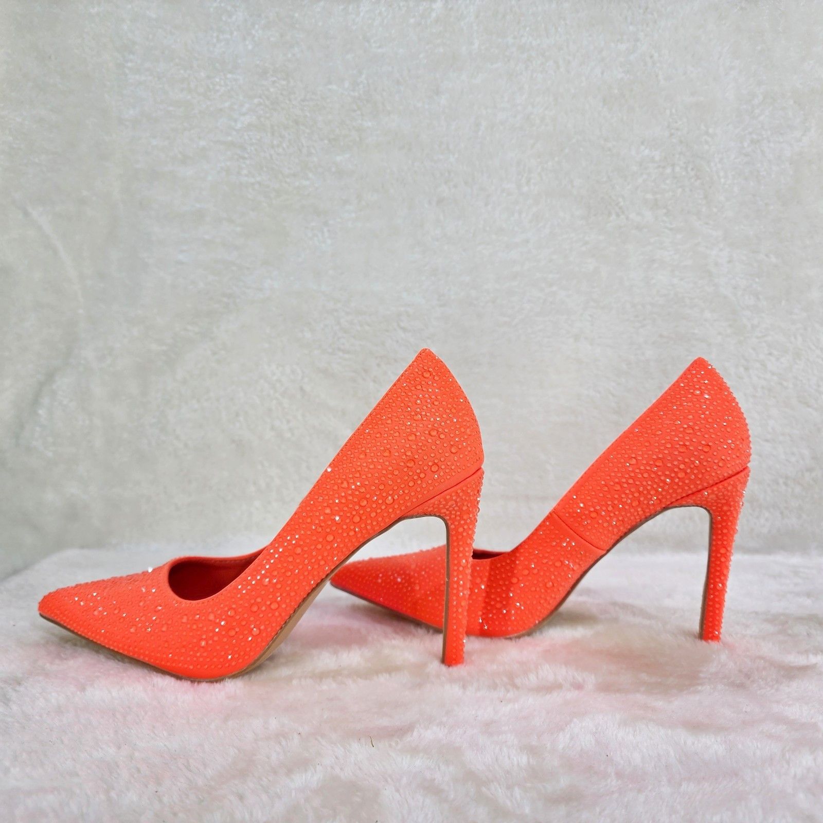 Other Shock Neon Bright Orange High Heel Stiletto Pumps Rhinestone Size US 7 / IT 37 - 1 Thumbnail