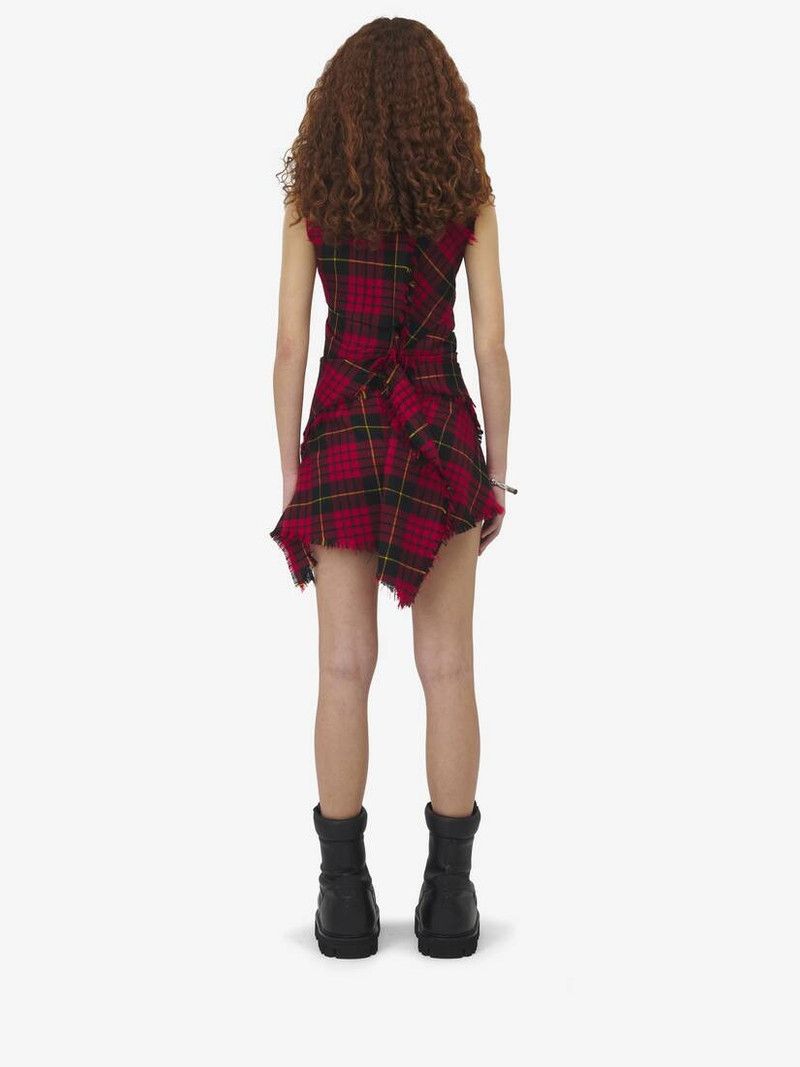 Alexander McQueen o1srvl11e0326 Distressed Tartan Mini Dress in Red/Black Size XL / US 12-14 / IT 48-50 - 3 Thumbnail