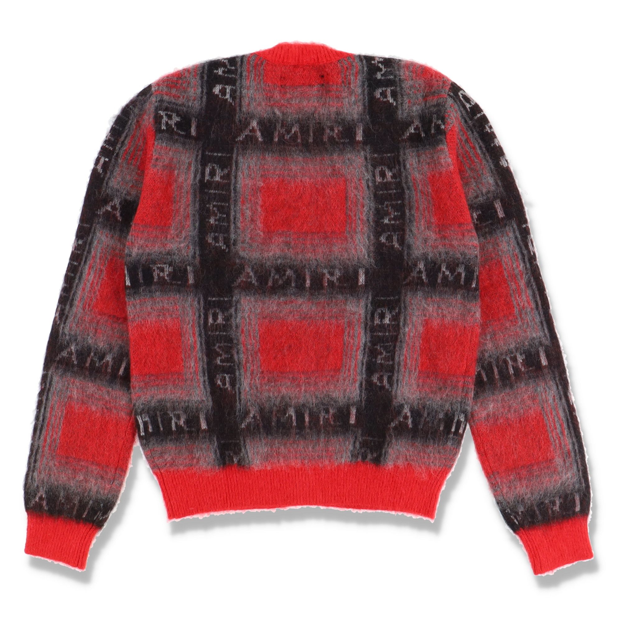 Amiri Red Check Brushed Mohair Intarsia Logo Cardigan Size US L / EU 52-54 / 3 - 9 Thumbnail