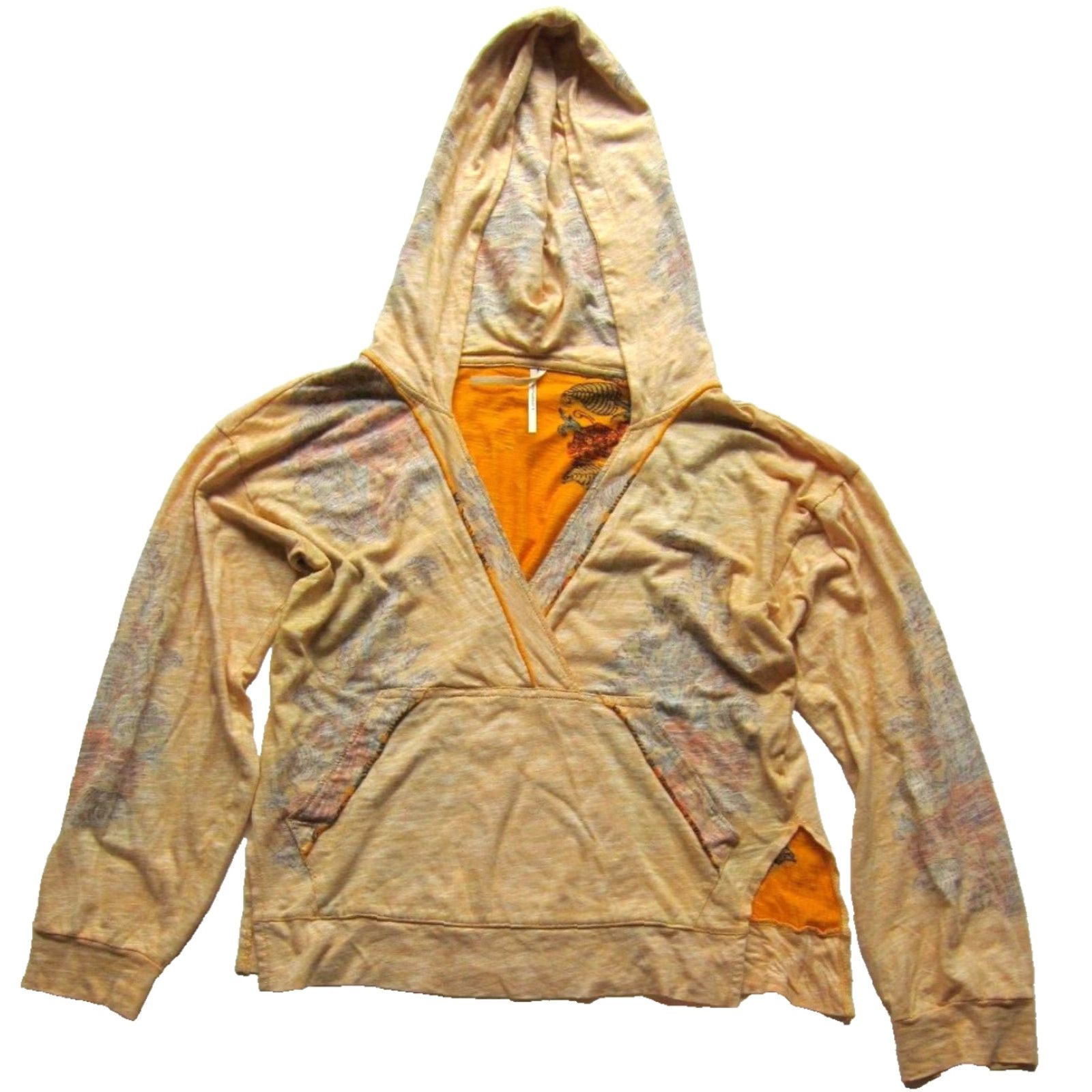 Anthropologie Anthropologie Hoodie Shirt Womens Small Orange Floral Long Sleeve Jersey Cotton Sweatshirt Size S / US 4 / IT 40 - 2 Thumbnail