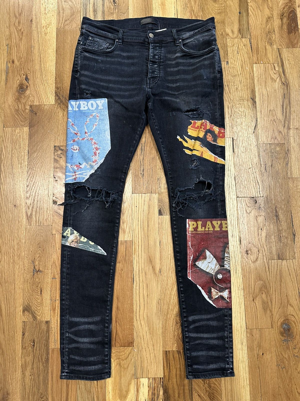 Amiri Amiri Playboy Patch Logo Black Denim Jeans Size 32 Amiri Amiri Playboy Patch Logo Black Denim Jeans Size 32