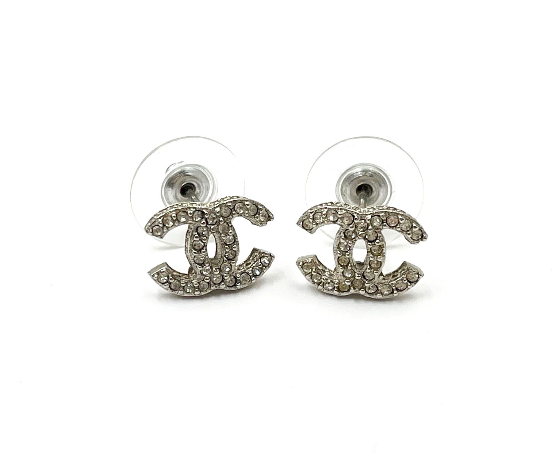 Chanel Chanel Silver CC Crystal Curve Small Piercing Earrings Size ONE SIZE - 1 Thumbnail
