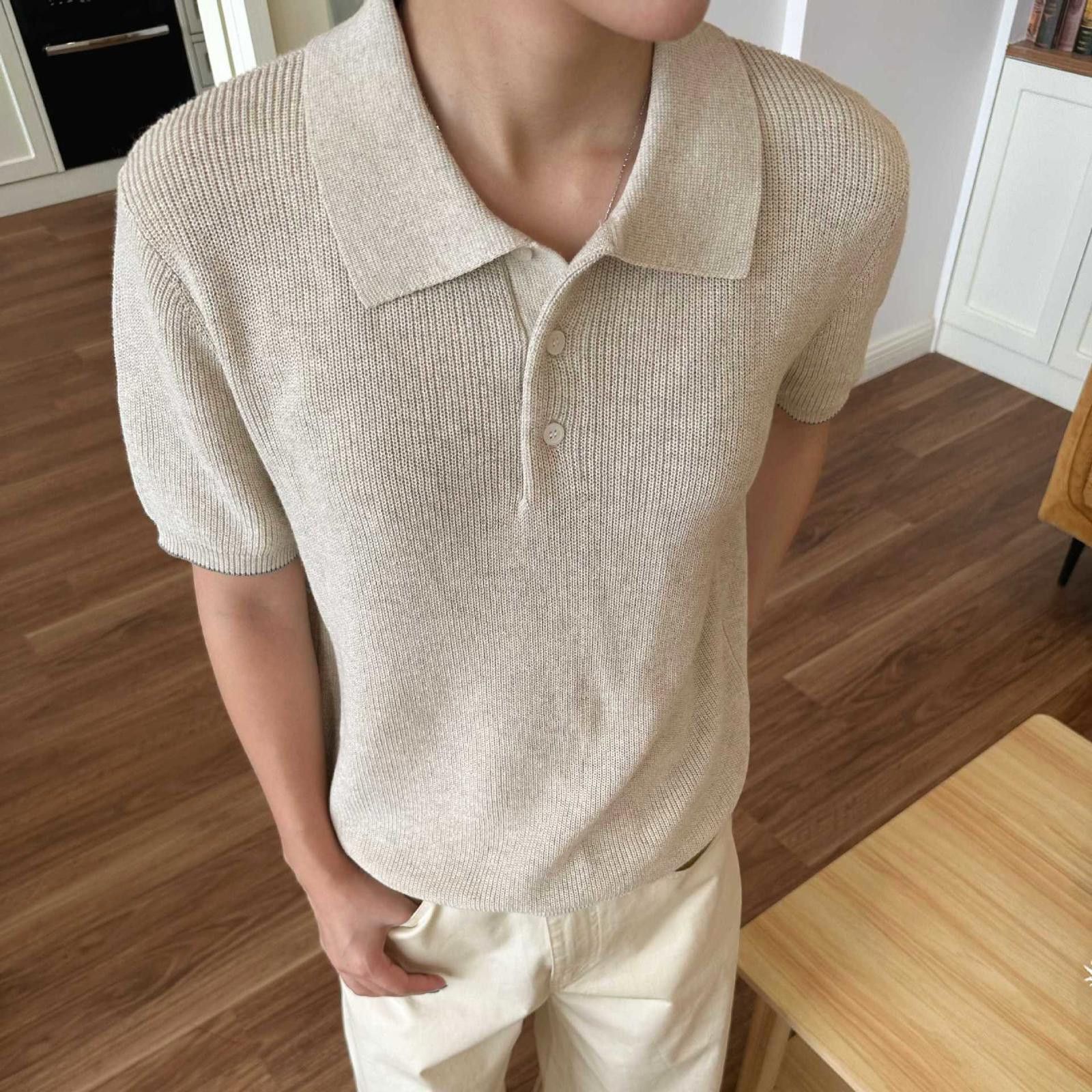 Other Beige Knit Polo Shirt, Relaxed Fit Short Sleeve Top Size US M / EU 48-50 / 2 - 2 Thumbnail