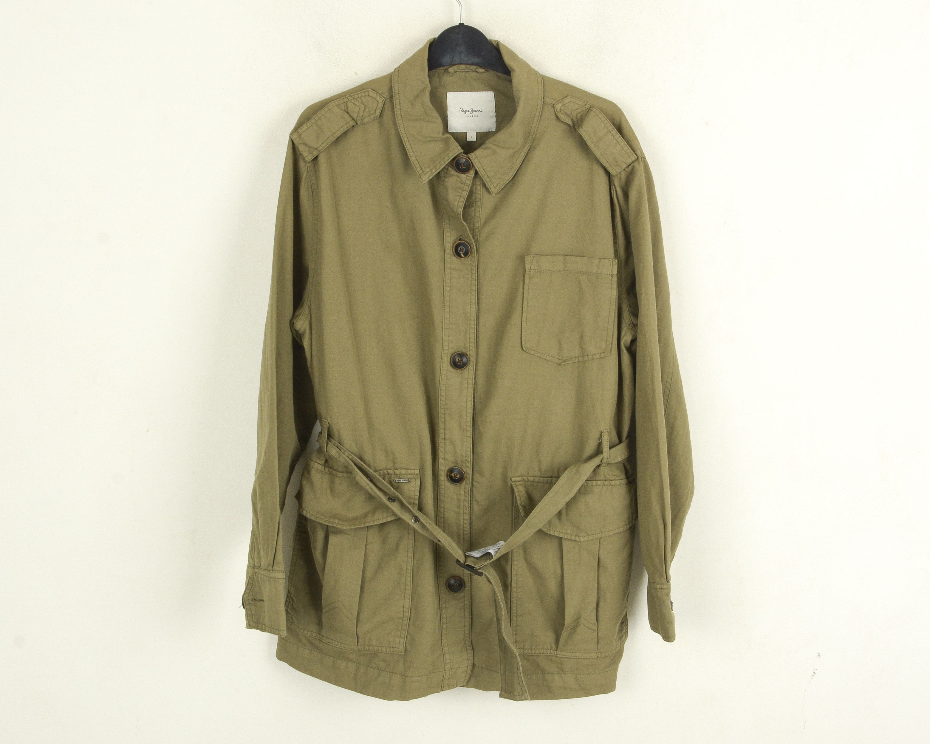 Pepe Jeans Talla Grande Women L Jacket Coat Cotton Khaki Belted Trench Size L / US 10 / IT 46 - 1 Thumbnail