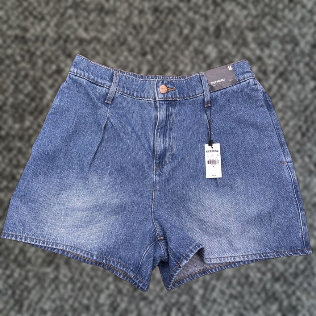 Express Express Denim Shorts Womens Medium Pleated Stretch High Rise Short Size 32" / US 10 / IT 46 - 1 Thumbnail