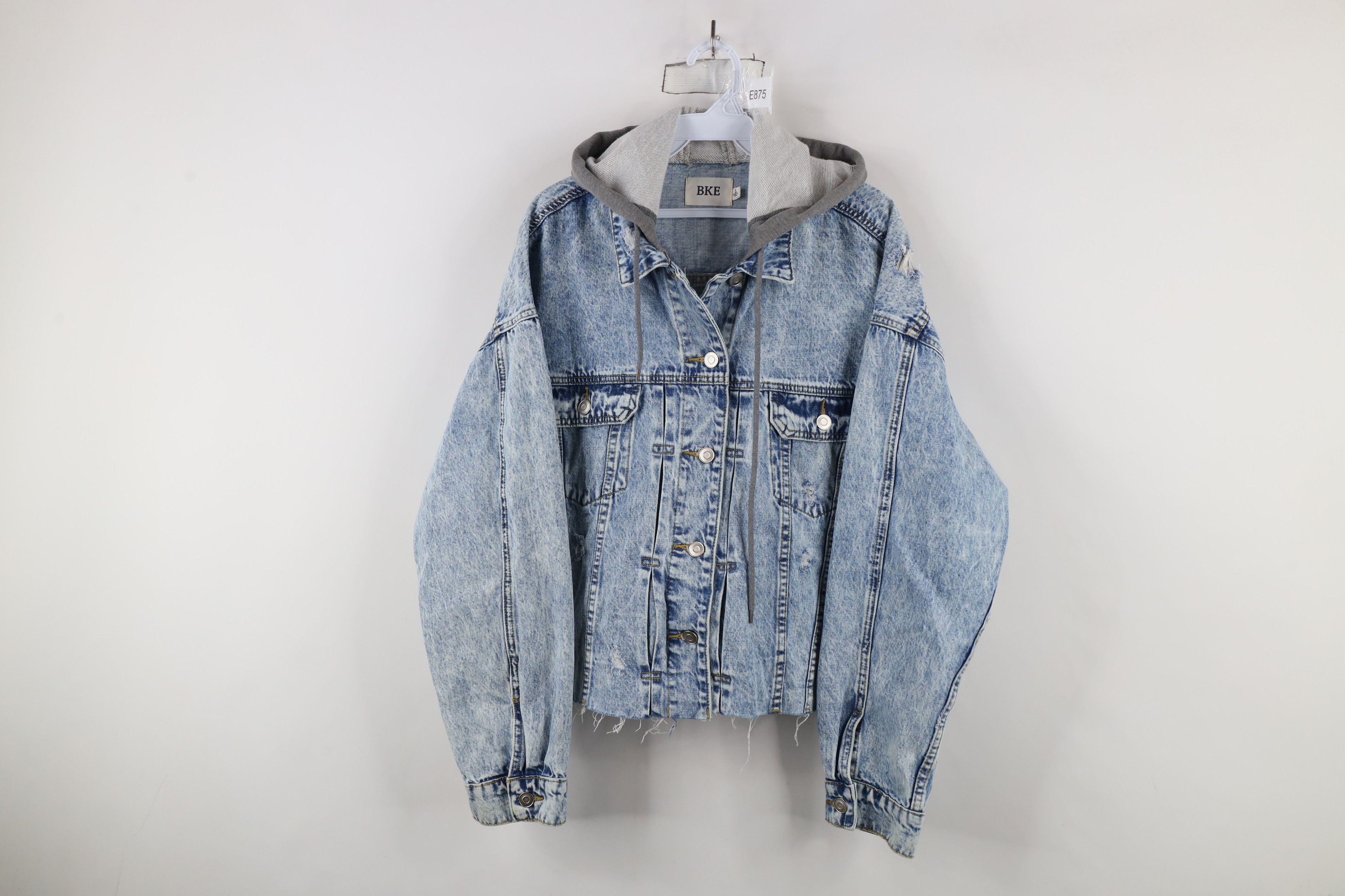 Vintage Buckle BKE Cropped Acid Wash Hooded Denim Trucker Jacket Size L / US 10 / IT 46 - 1 Thumbnail
