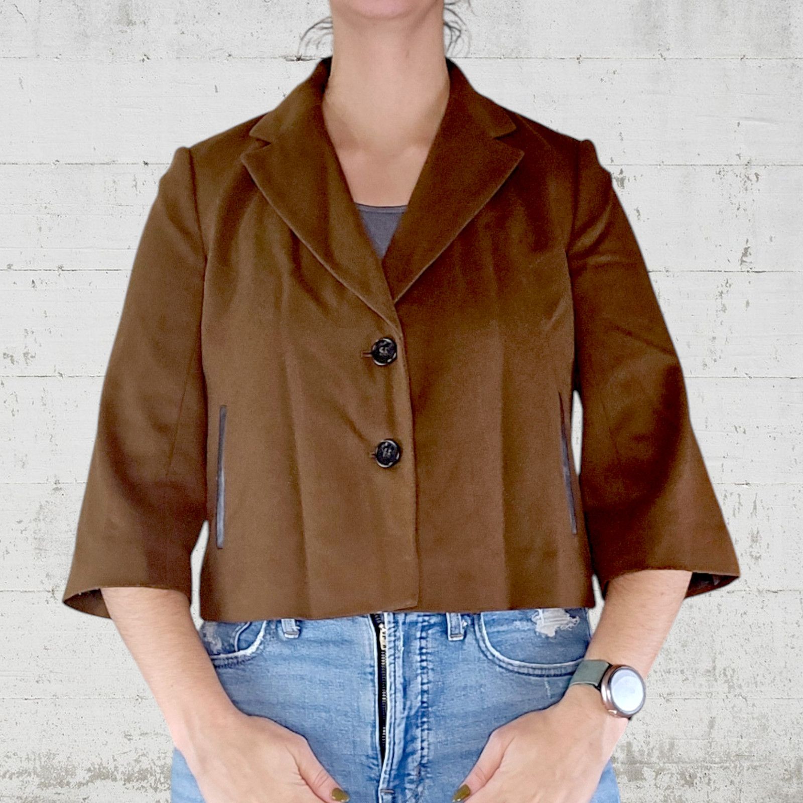Ann Taylor Brown Wool Blend 3/4 Sleeve Crop Blazer Jacket Size 2 Size XS / US 0-2 / IT 36-38 - 3 Thumbnail