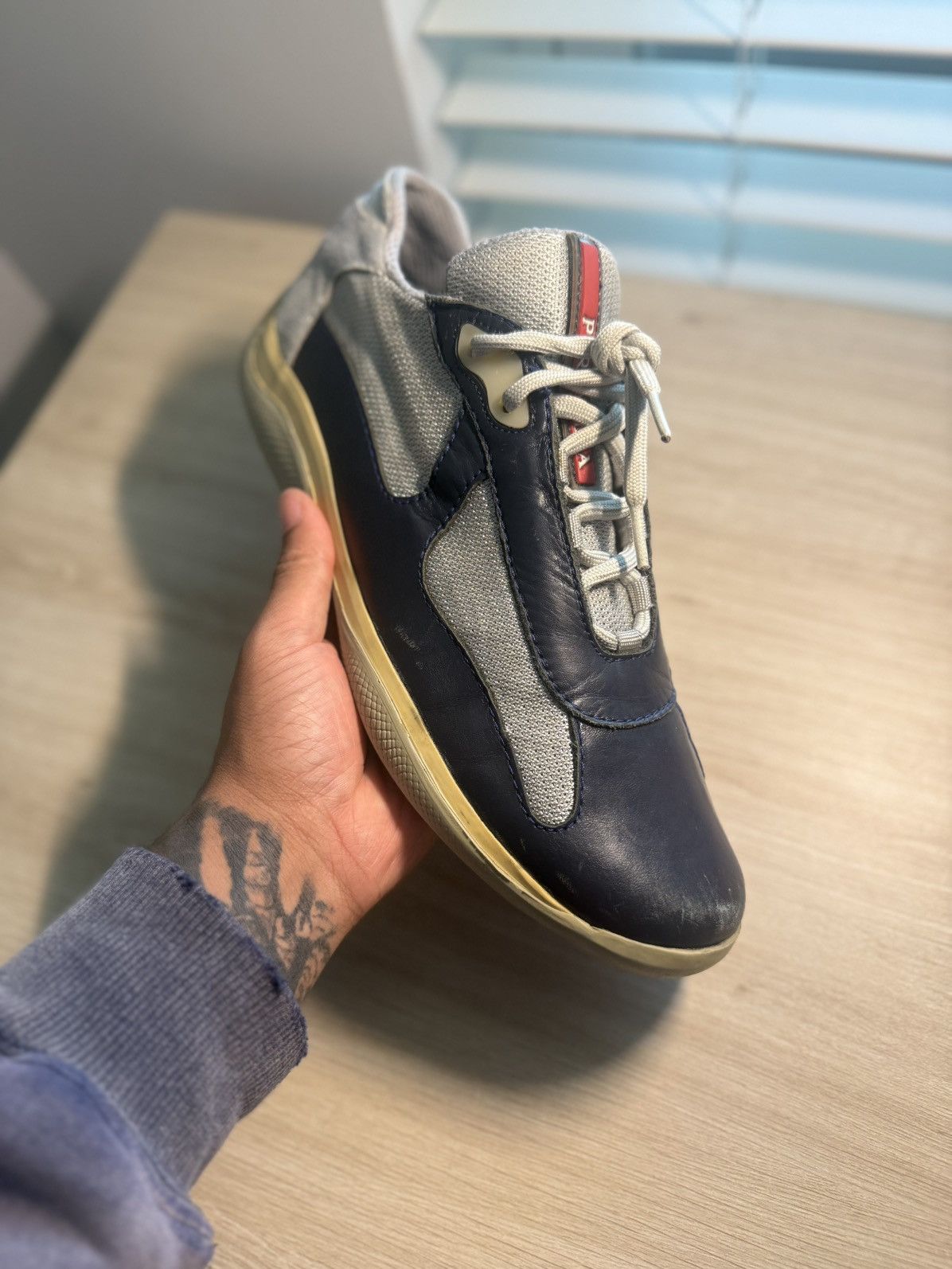 Prada Prada America's Cup Sneakers Blue Silver 8 Leather Size US 9 / EU 42 - 1 Thumbnail