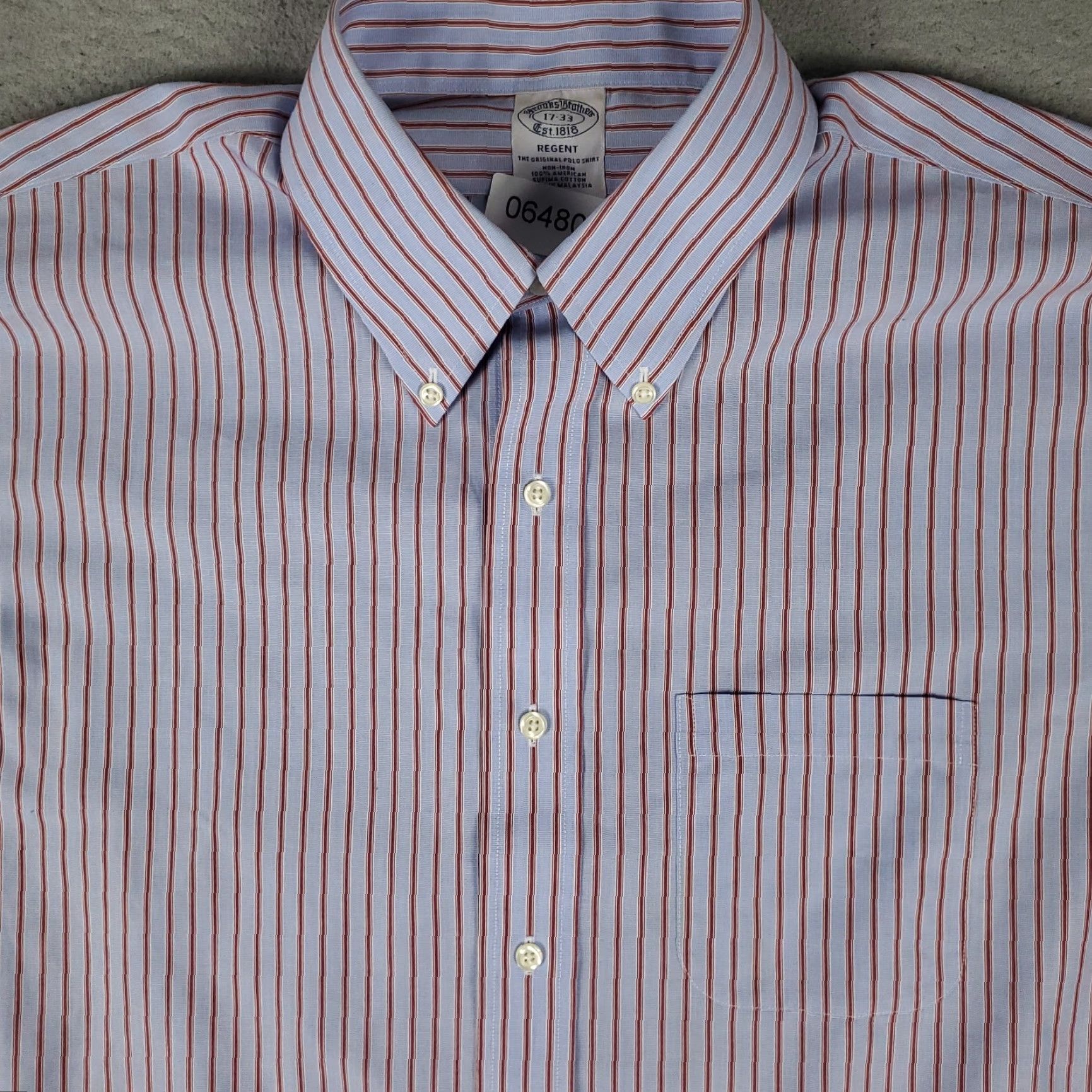 Brooks Brothers Brooks Brothers Dress Shirt Mens 17 Blue Striped Button-Down Long Sleeve Regular Fit Non-Iron Cotton M 17 in Blue Mens Dress Shirt Size 46R - 2 Thumbnail