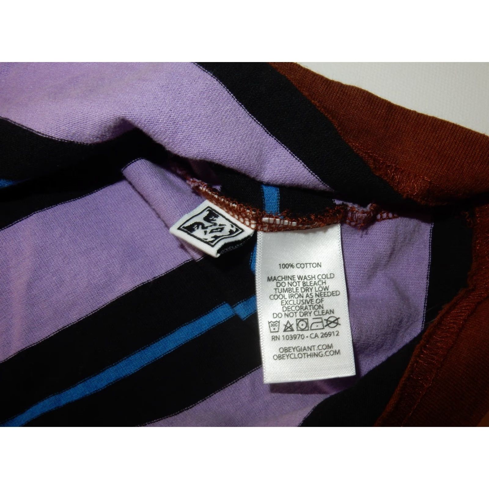 Obey OBEY T Shirt Men L Short Sleeve Striped Cotton Purple T-Shirt Size US L / EU 52-54 / 3 - 4 Thumbnail
