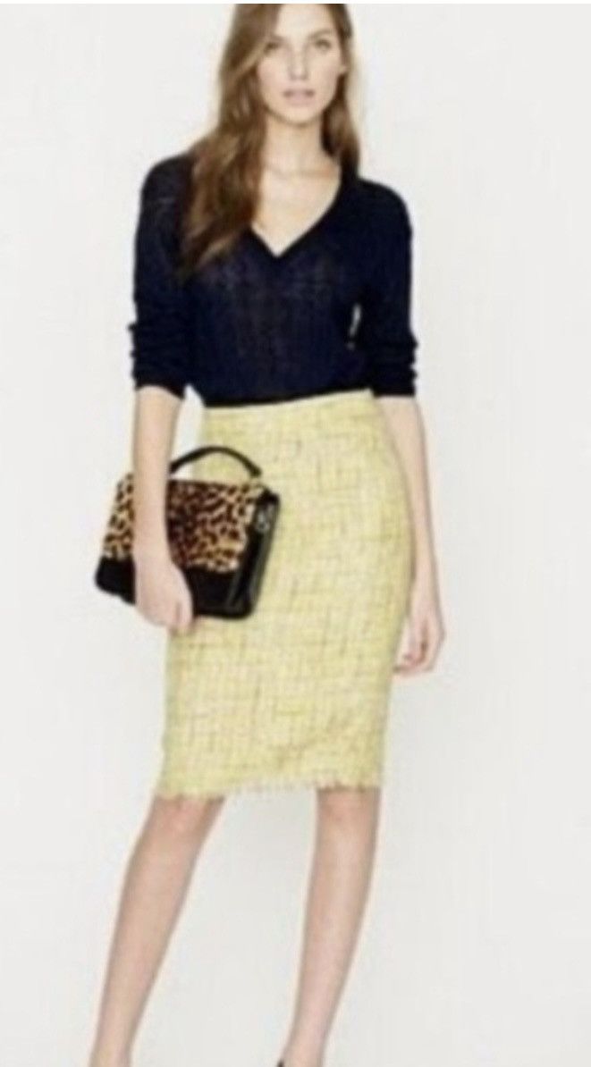 J.Crew J.Crew Women Yellow Pink Tweed Neon Print No. 2 Pencil Skirt Size 34" / US 12 / IT 48 - 8 Thumbnail