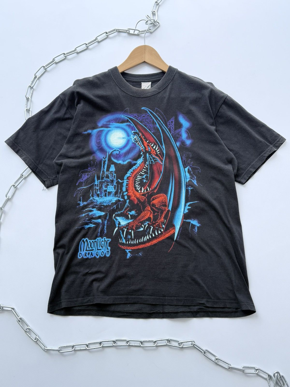 Vintage Vintage 90s Y2K Moonlight Dragon Liquid Blue Style T-Shirt Size US M / EU 48-50 / 2 - 1 Thumbnail