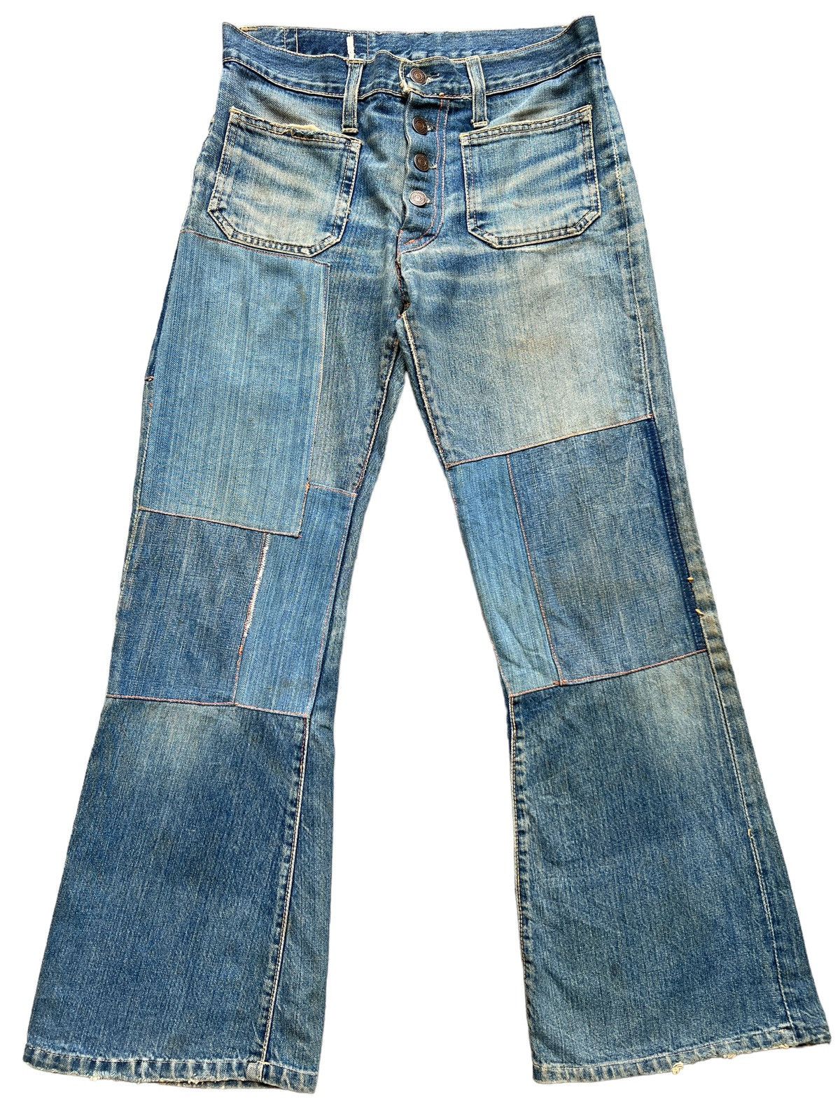 Edwin Vintage 80s Edwin Bushpant Patchwork Distressed Flare Jeans Size 30" / US 8 / IT 44 - 2 Thumbnail