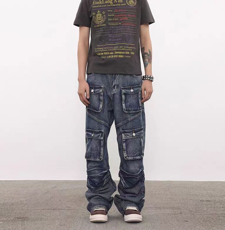Japanese Brand × Jean Aged washed baggy multi-pocket design jeans Size US 34 / EU 50 - 1 Thumbnail