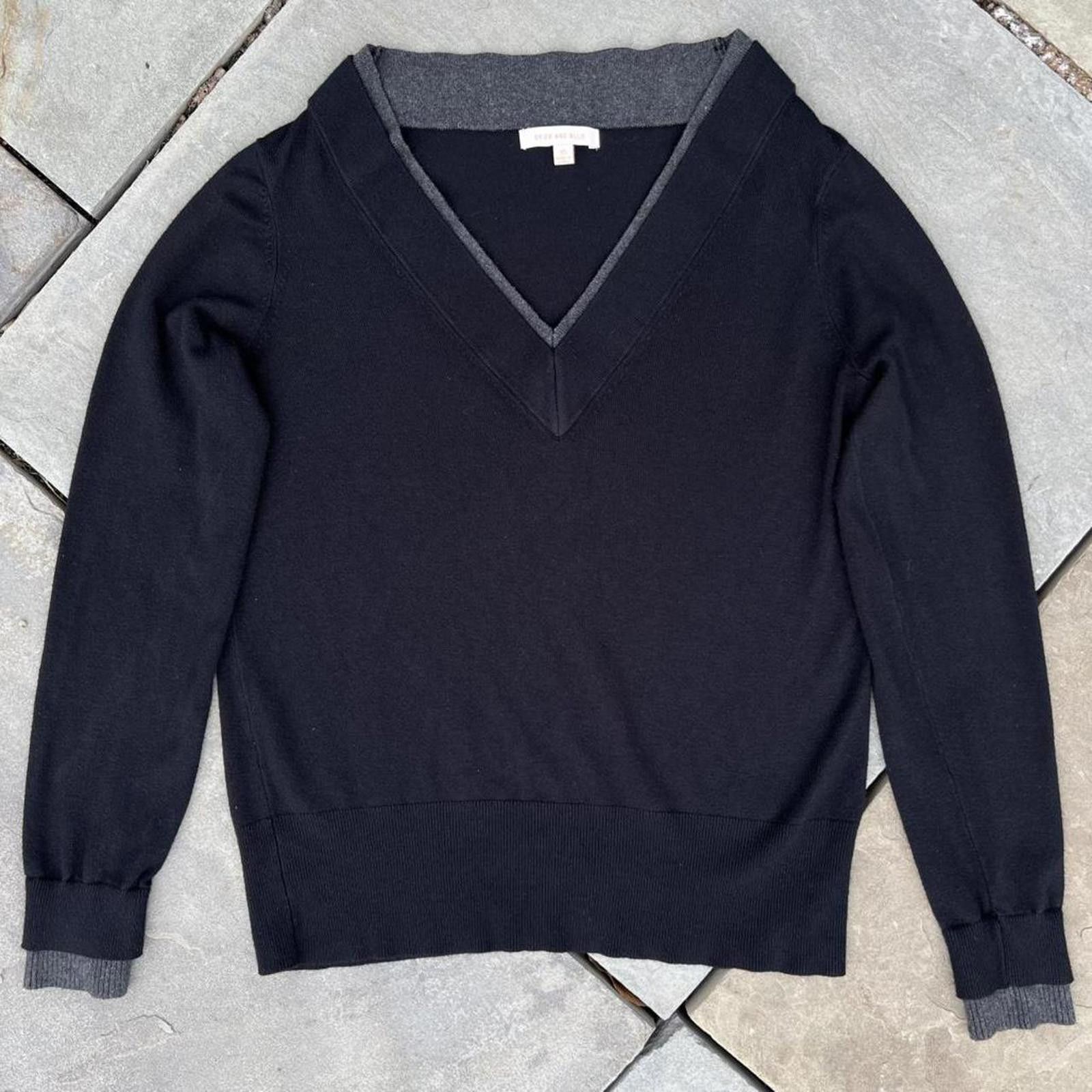 Other Black V-neck 2-tone Collar/Cuff Sweater Size XS / US 0-2 / IT 36-38 - 1 Thumbnail