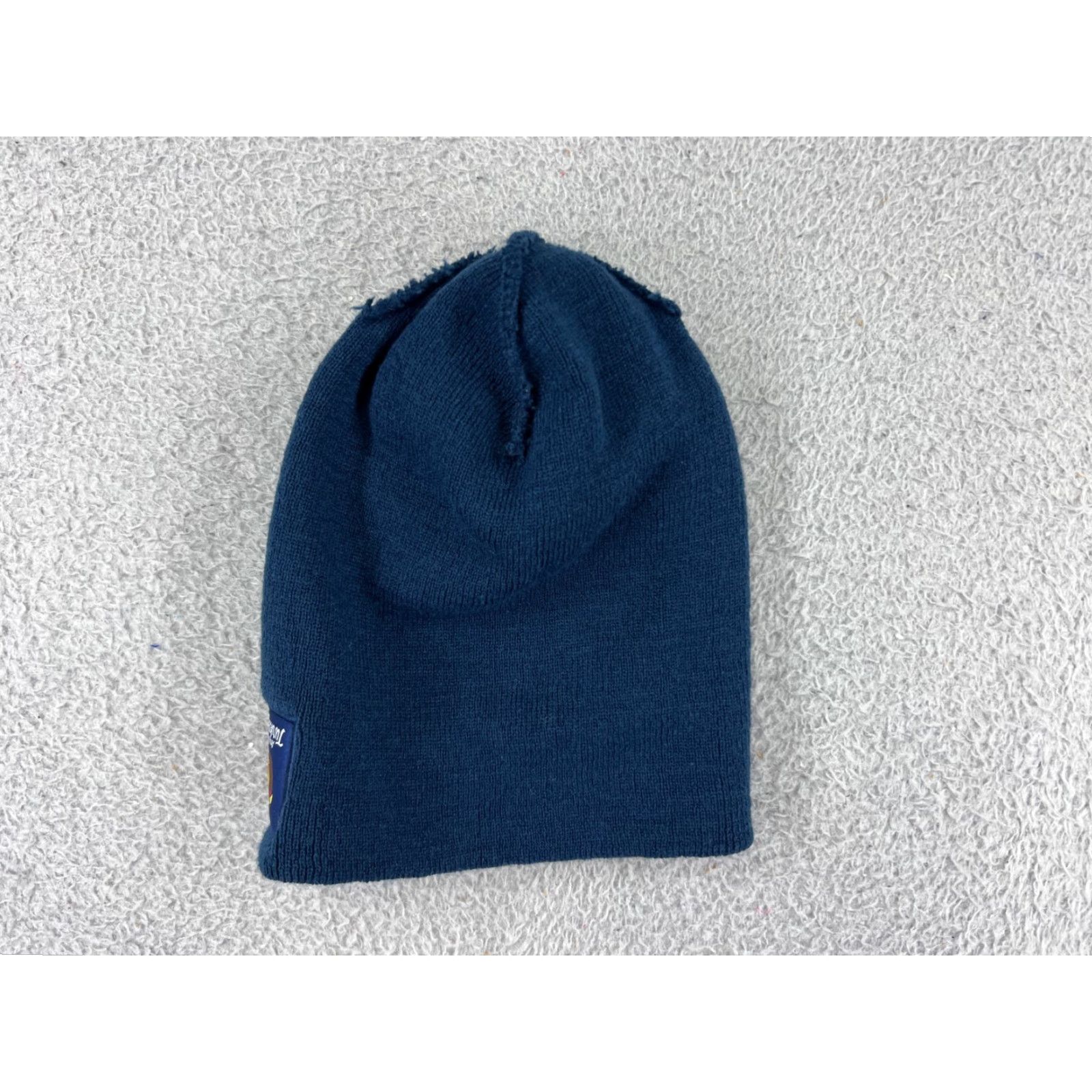 Vintage AMERICAS Turkey Trot Beanie Toque Adult One Size Blue Knit 100% Acrylic Snow Ski Hat/Cap Mens Beanie - Running Man Pattern Striped Ski Theme Size ONE SIZE - 3 Thumbnail