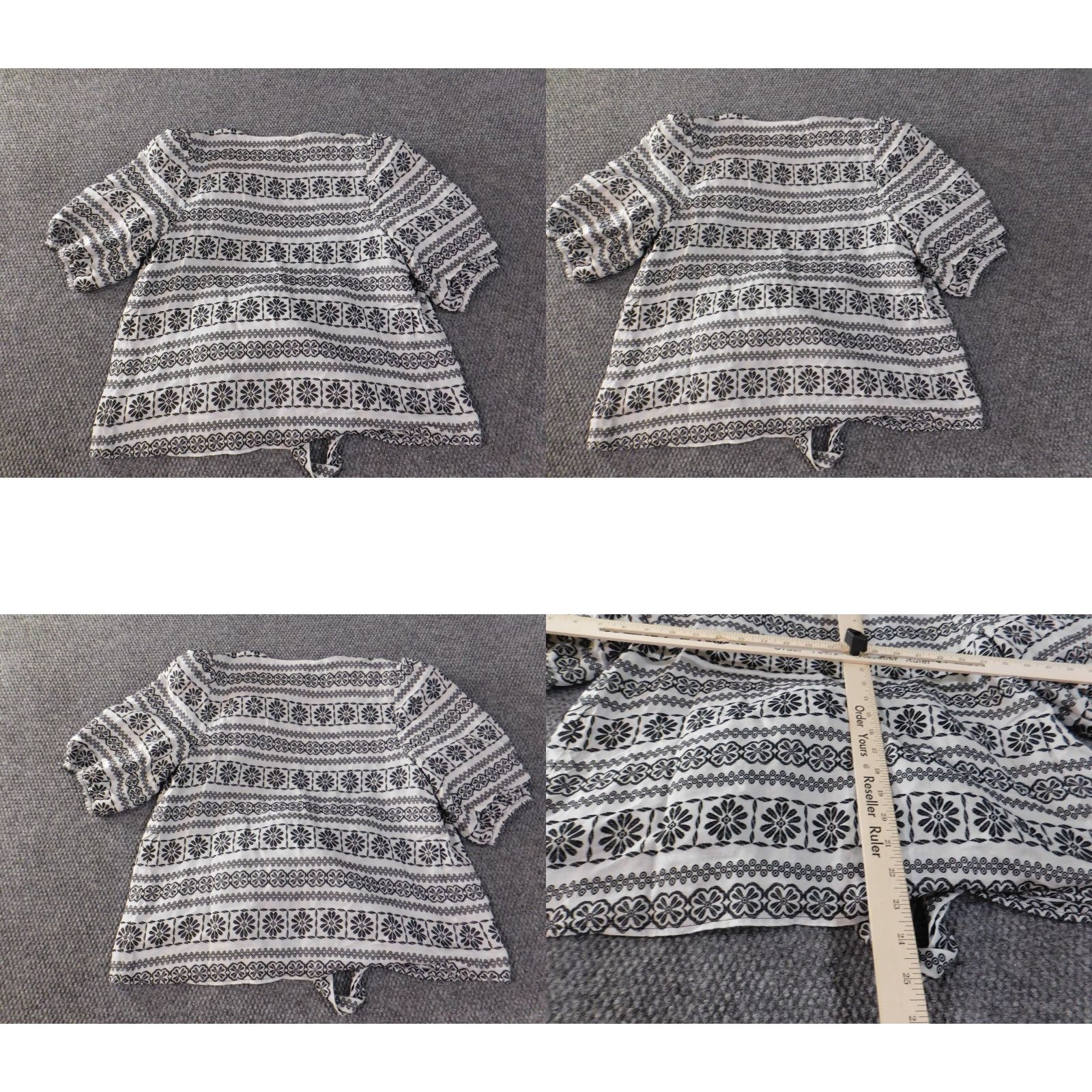 Ann Taylor Ann Taylor Loft Blouse Shirt Womens Medium White Geometric Tie Round Neck Short Sleeve Lined Cotton Rayon Casual Size M / US 6-8 / IT 42-44 - 8 Thumbnail