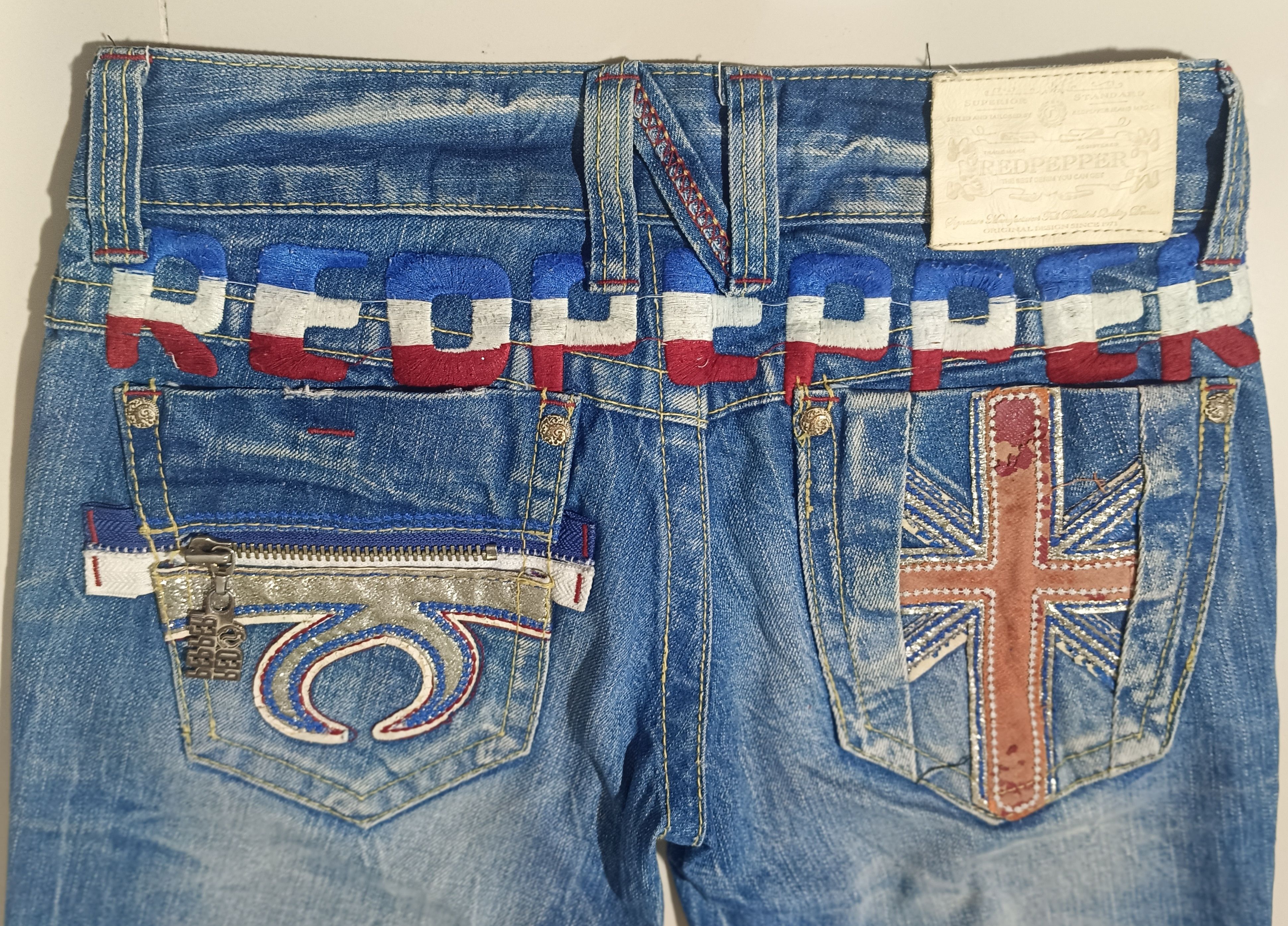 If Six Was Nine × Le Grande Bleu (L.G.B.) FLARE JEANS RED PEPPER DISTRESSED DENIM BOOT CUT PANTS Size US 28 / EU 44 - 5 Thumbnail
