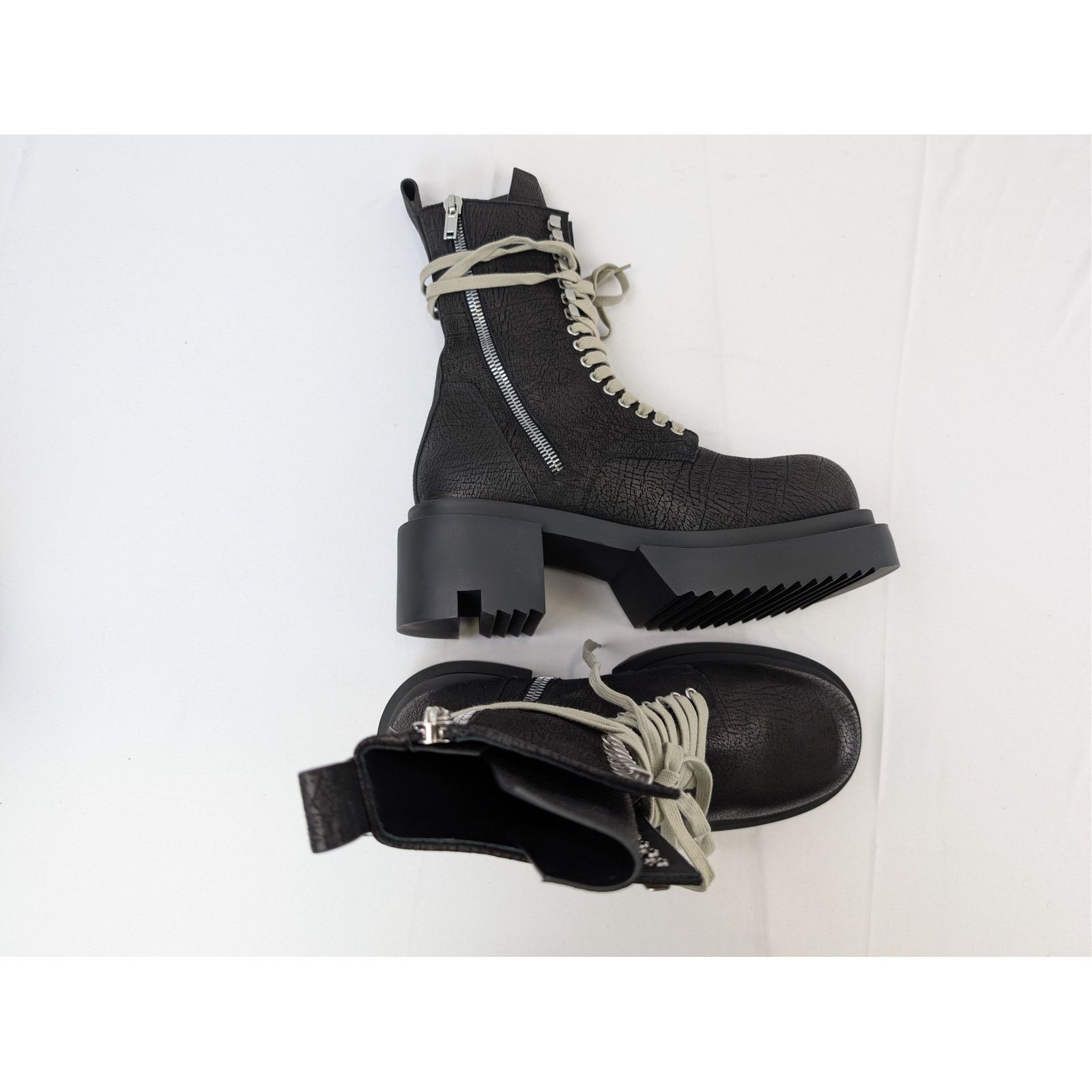 Rick Owens o1rshd1 Lace-up Bogun leather boot with a platform sole Size US 11 / EU 44 - 1 Thumbnail