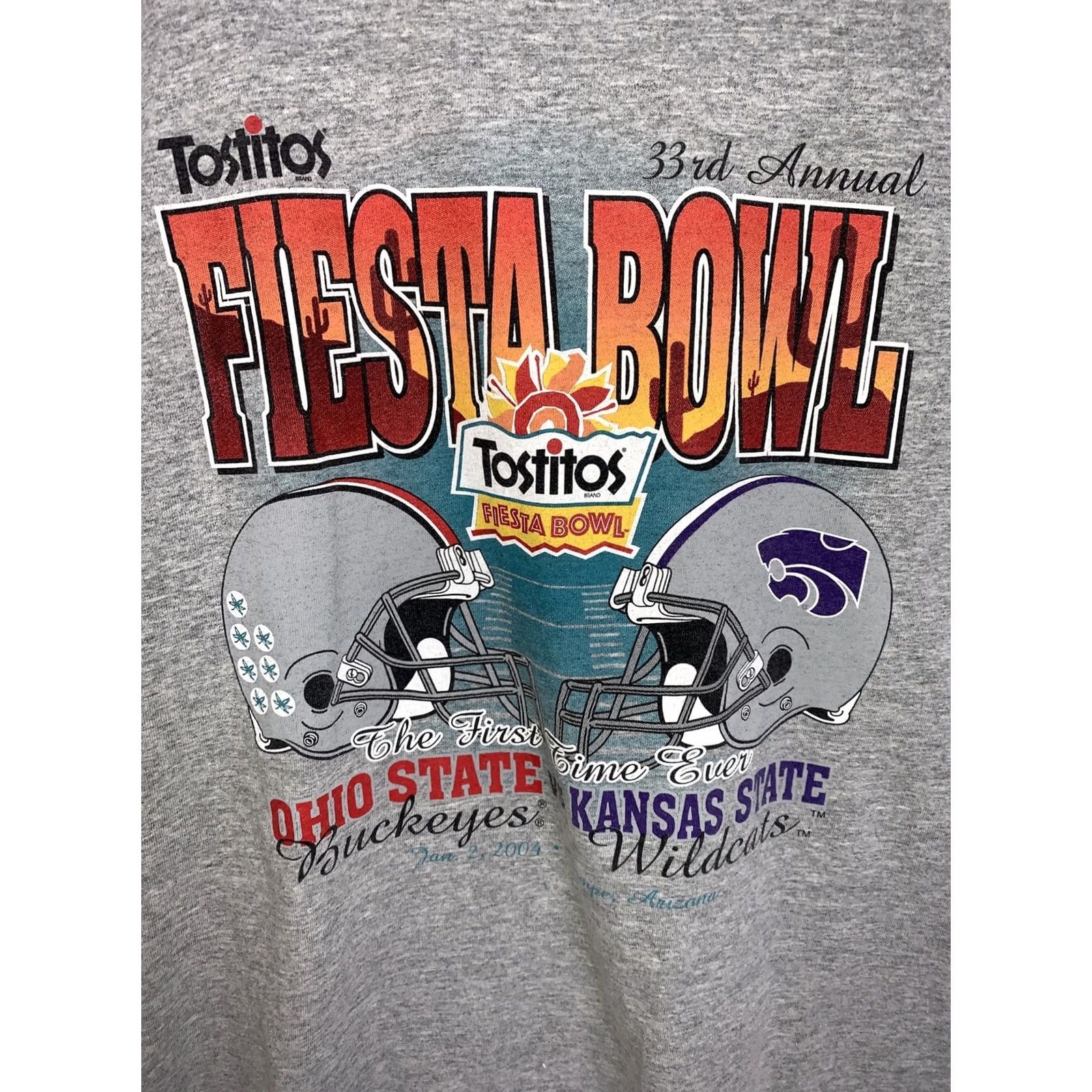 Fruit Of The Loom VINTAGE Y2K 2004 33rd Annual Fiesta Bowl Ohio State VS Kansas State Gray Graphic T Shirt XL Mens Kansas State Ohio State Football Shirt Size US XL / EU 56 / 4 - 2 Thumbnail