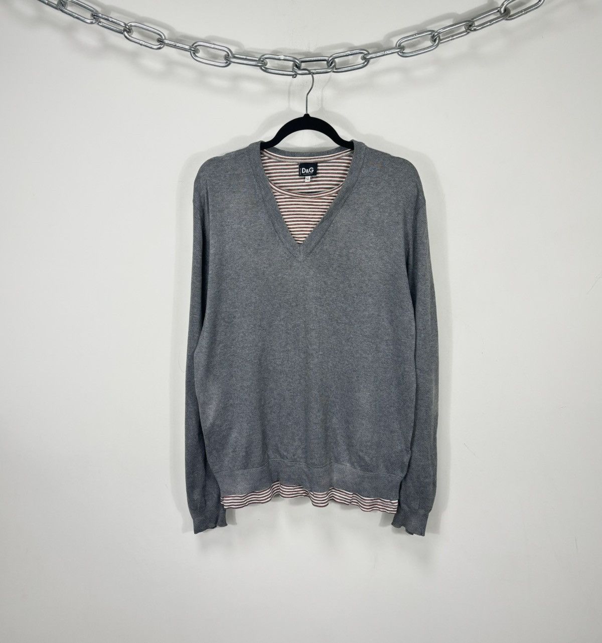 Dolce & Gabbana Vintage Dolce & Gabbana Men’s Preppy Gray V-Neck Sweater Size US XL / EU 56 / 4 - 1 Thumbnail
