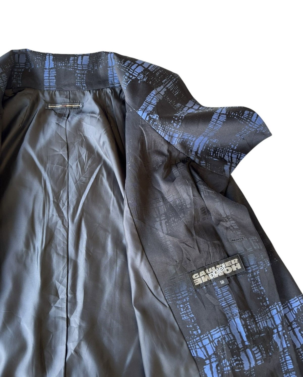 Gaultier Homme Objet × Jean Paul Gaultier 🔥GAULTIER HOMME OBJET ASYMMETRIC ABSTRACT BLUE PATTERN COAT Size US M / EU 48-50 / 2 - 11 Thumbnail