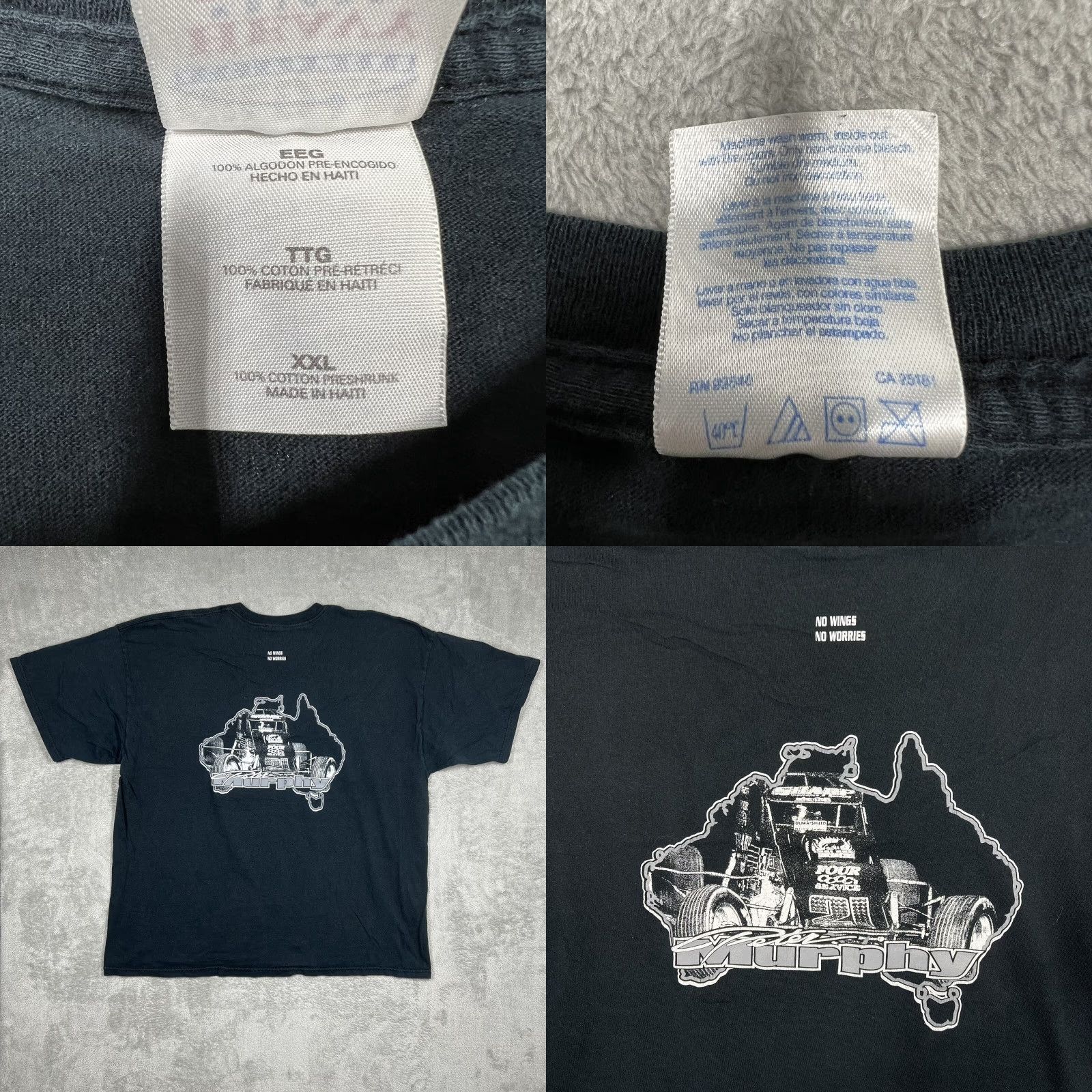 Gildan VINTAGE Gildan Racing Mens T-Shirt Size XXL Black No Wings, No Worries Graphic Tee 100% Cotton Australia Size US XXL / EU 58 / 5 - 8 Thumbnail