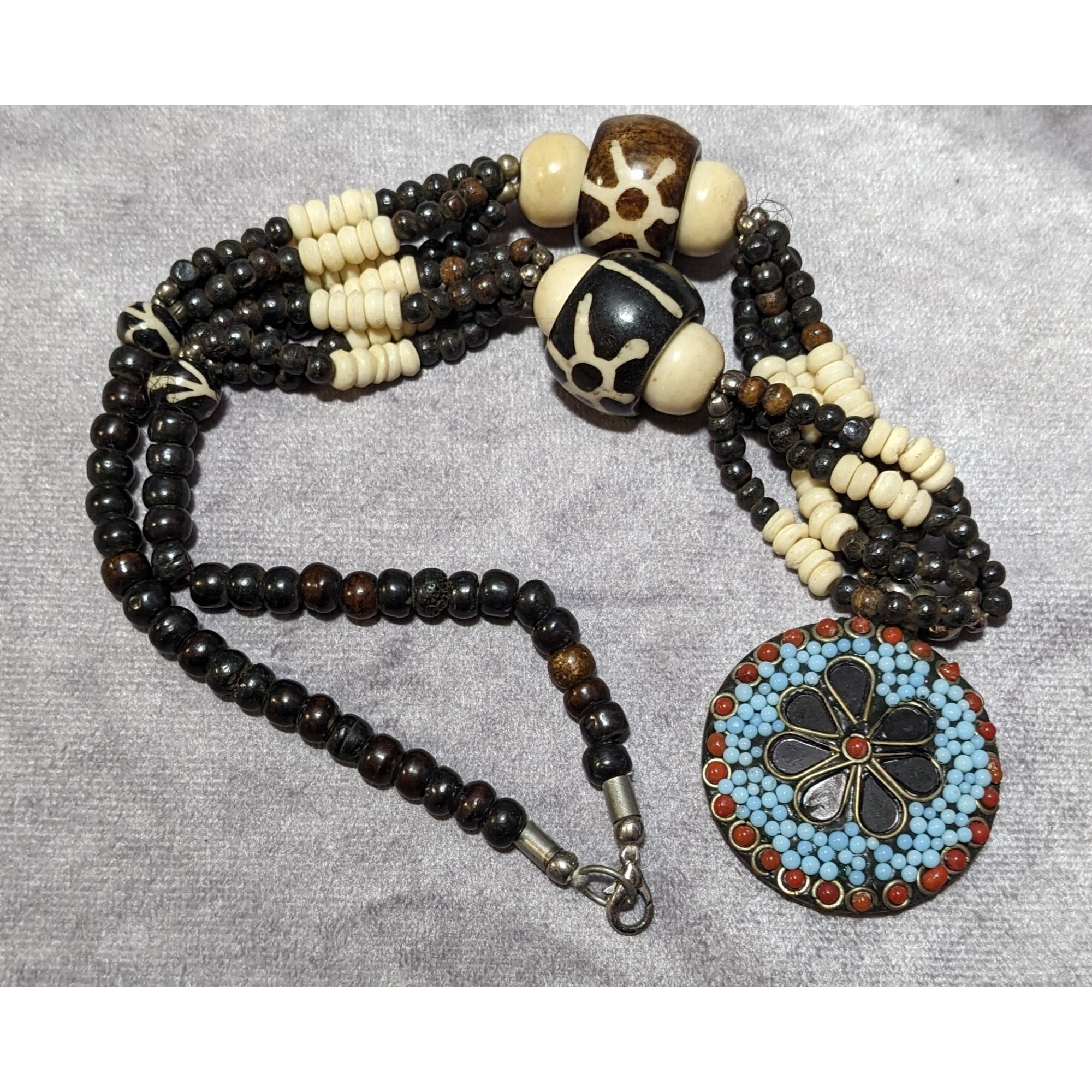 Other Vintage Handmade Beaded Ethnic Wood Metal And Glass Medallio Size ONE SIZE - 10 Thumbnail