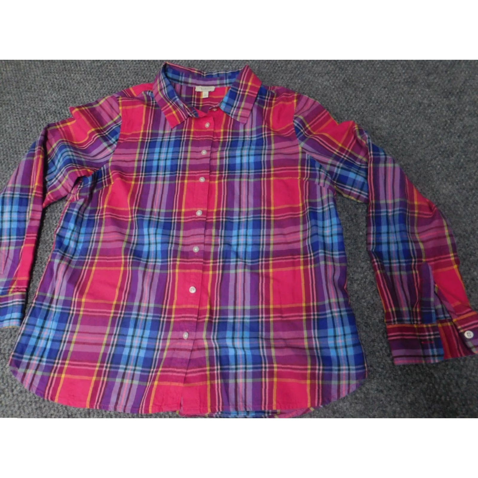 Talbots Talbots Womens Button-Up Blouse LP Petites Red Solid Knit Cotton Classic Fitted Sleeve Button-Up Casual Womens Size PL Size L / US 10 / IT 46 - 3 Thumbnail