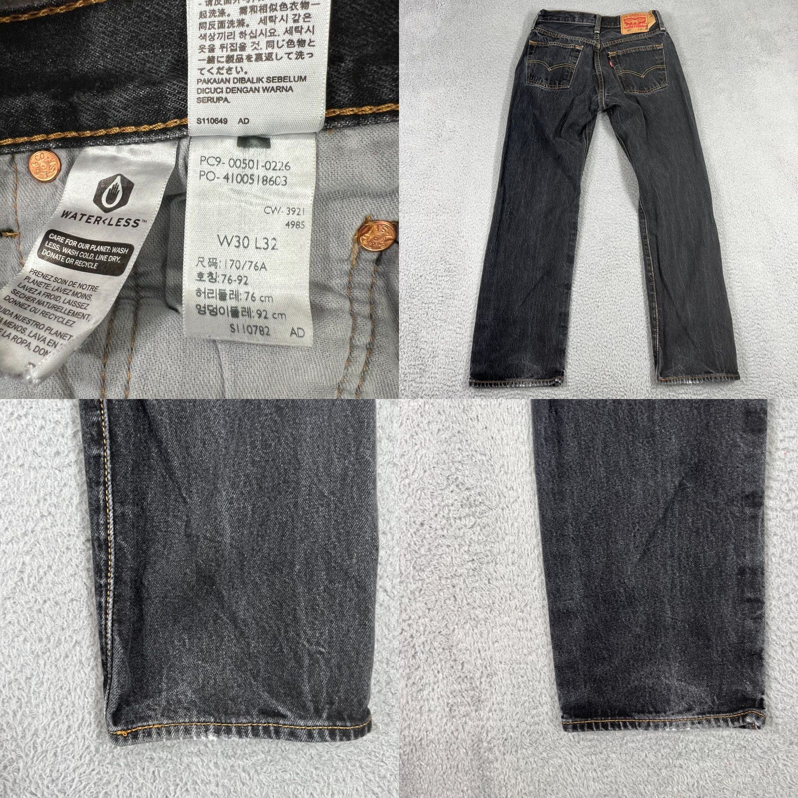 Levi's Levi's 501 Jeans Men 29x28 Black Denim Straight Leg Button Fly Casual Pants Size US 29 - 8 Thumbnail
