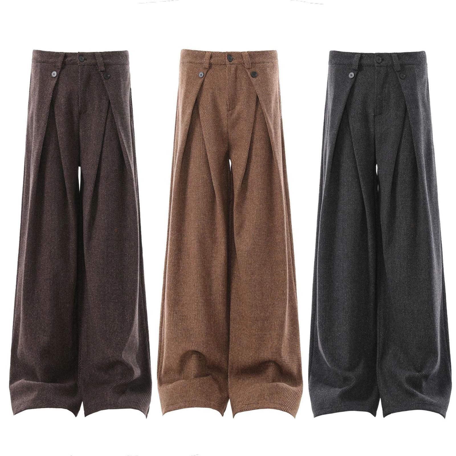 Vintage Brown Wide Leg Wool Pants, Loose Fit Casual Trousers Size US 32 / EU 48 - 6 Thumbnail
