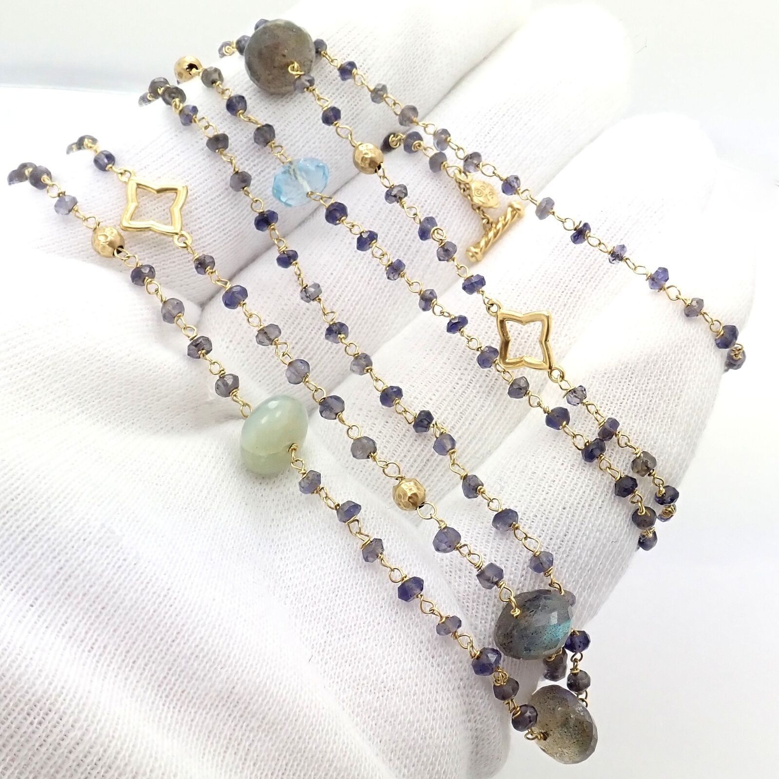 18k Yellow Gold 46 Long Chain Bead Toggle Necklace