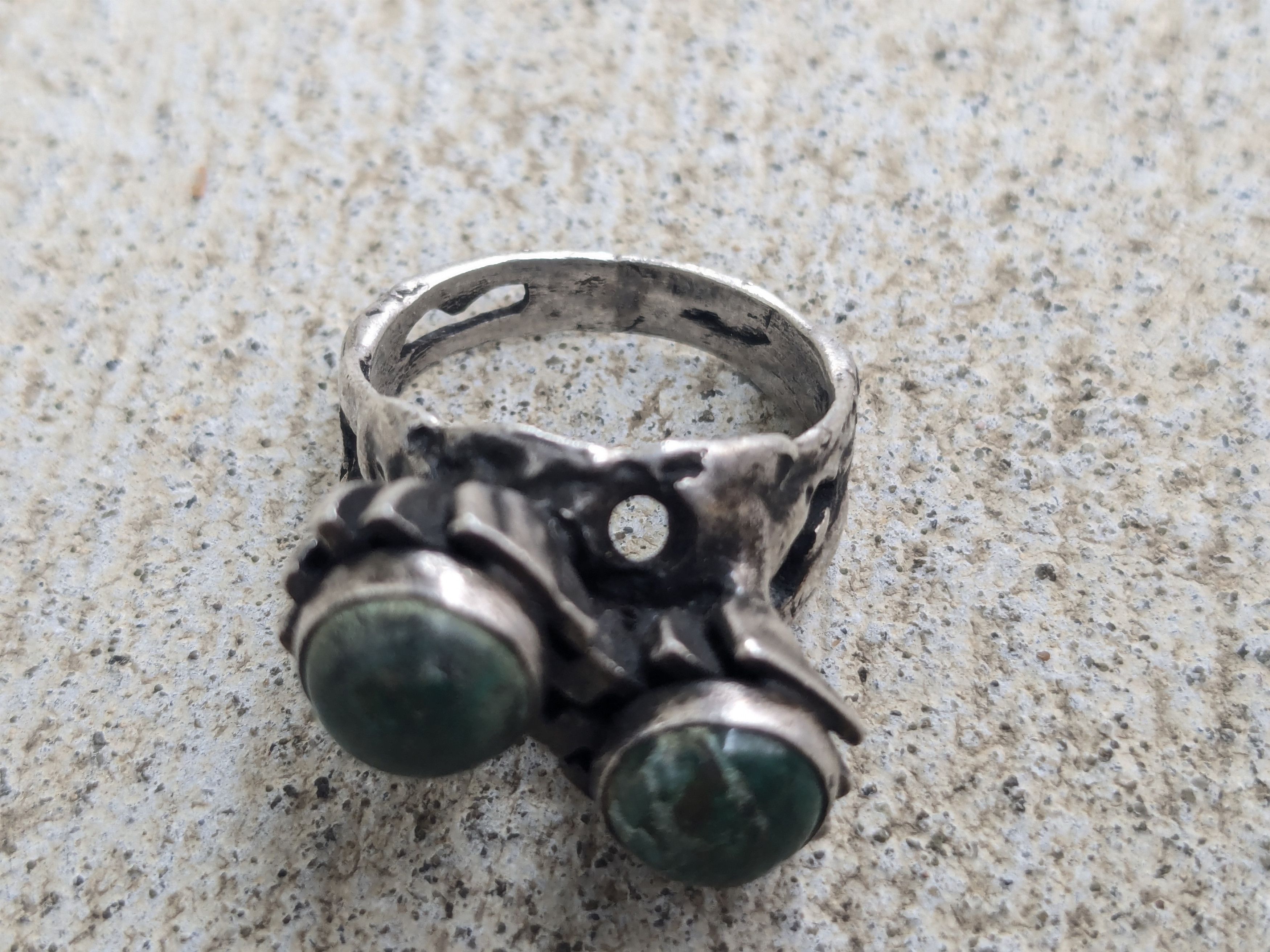 Other Vintage Sterling Silver Ring 7.25 Green Eilat Israel Brutal Size ONE SIZE - 8 Thumbnail
