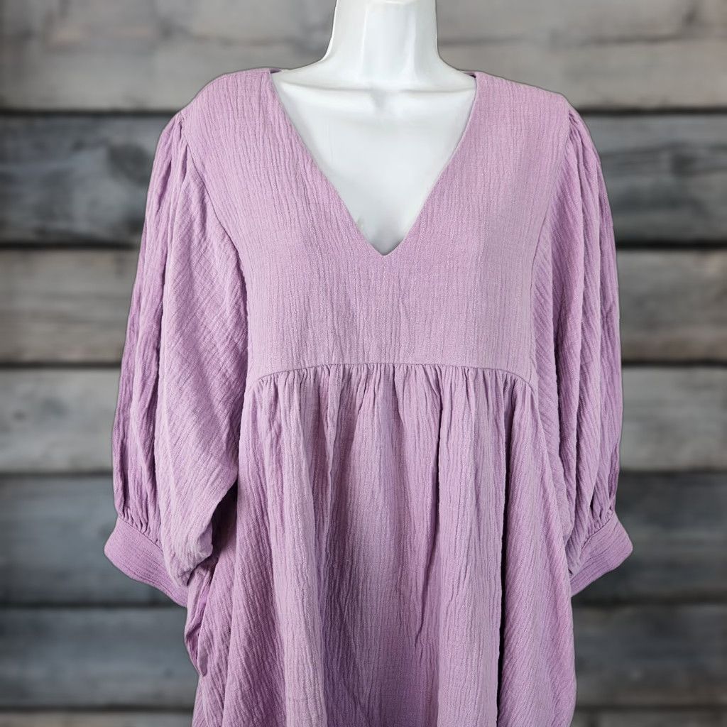 Vintage Pomander Place Womens Millie Dress Sz XL Lavender Pockets Mini 3/4 Sleeve V-Neck Cotton Pullover Size XL / US 12-14 / IT 48-50 - 1 Thumbnail