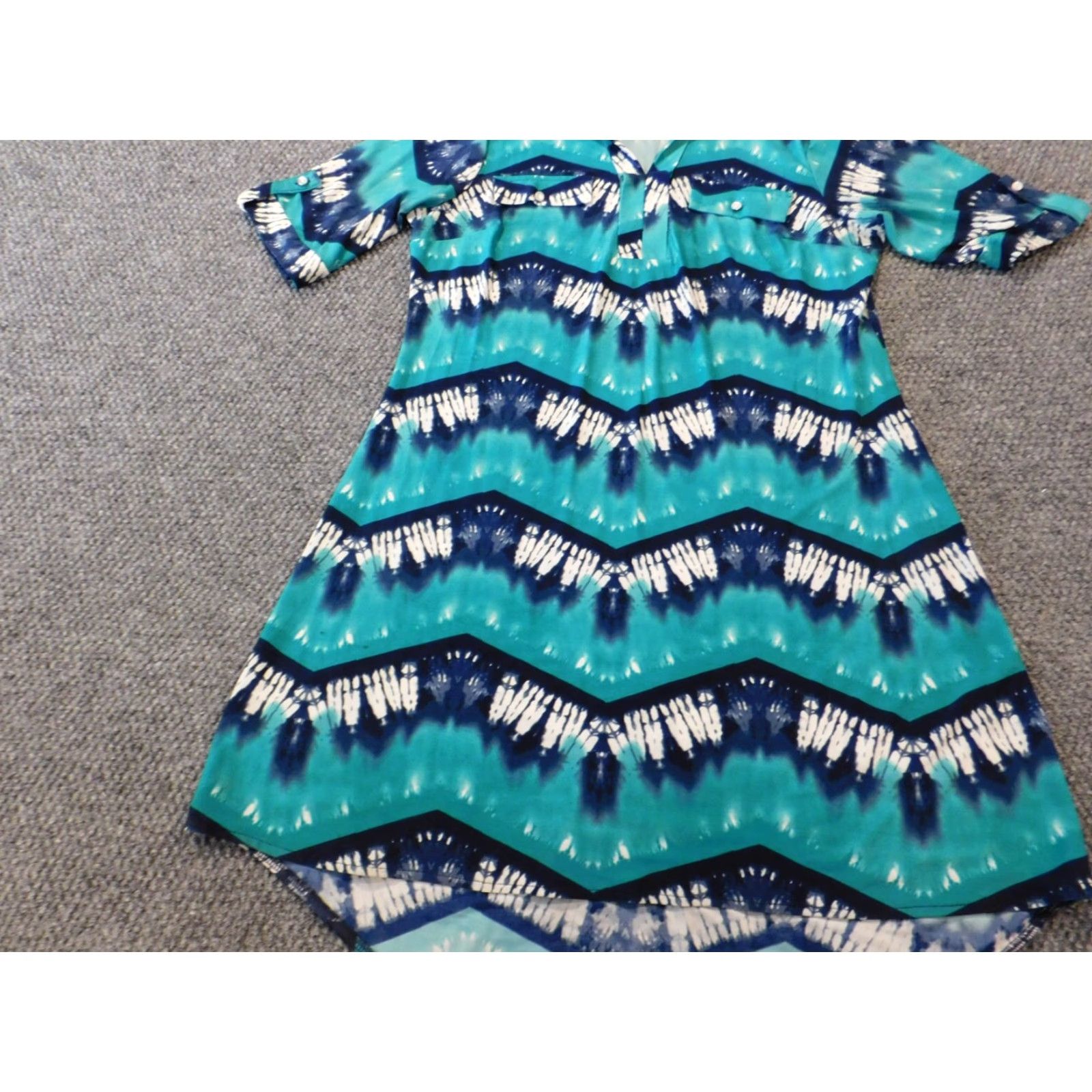 Vintage Mlle Gabrielle Dress Womens Large Blue Striped Midi Stretch Button A-Line Short Sleeve Crew Neck Size L / US 10 / IT 46 - 3 Thumbnail
