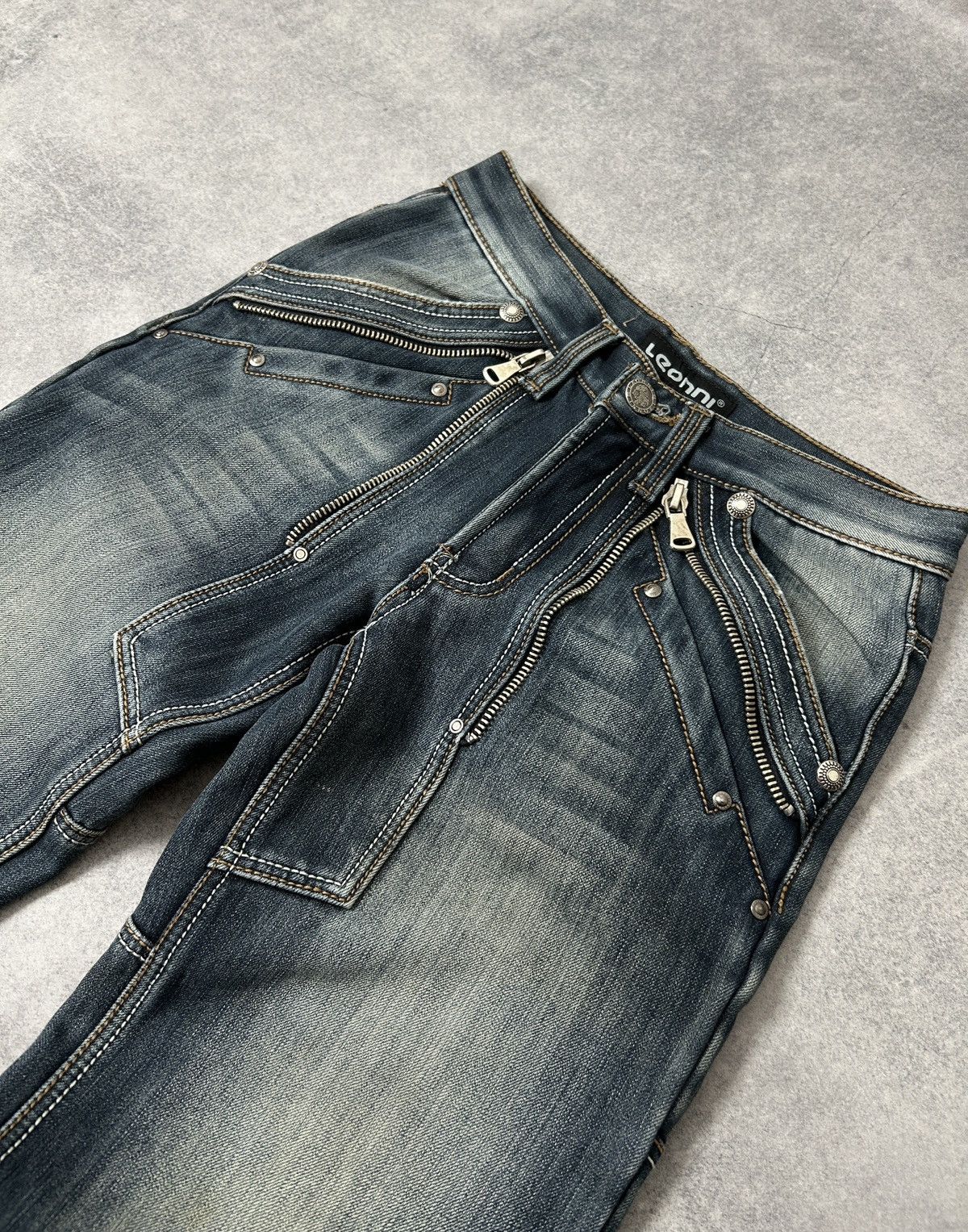 Japanese Brand Leonni washed dark blue flared jeans mens avant-garden Size US 34 / EU 50 - 4 Thumbnail
