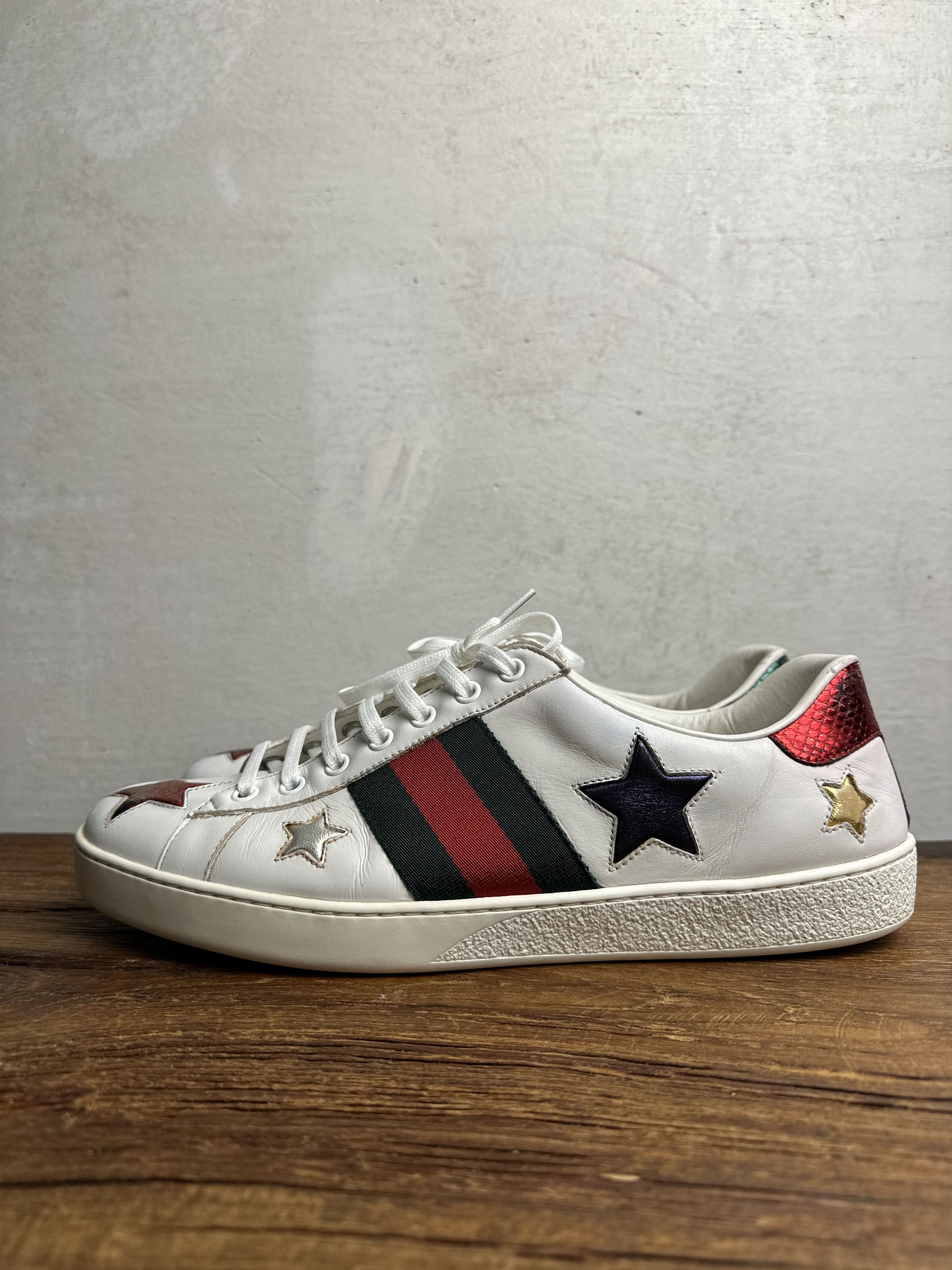 Gucci Gucci Gucci White Leather Ace Metallic Stars Low Top Size US 10 / EU 43 - 2 Thumbnail