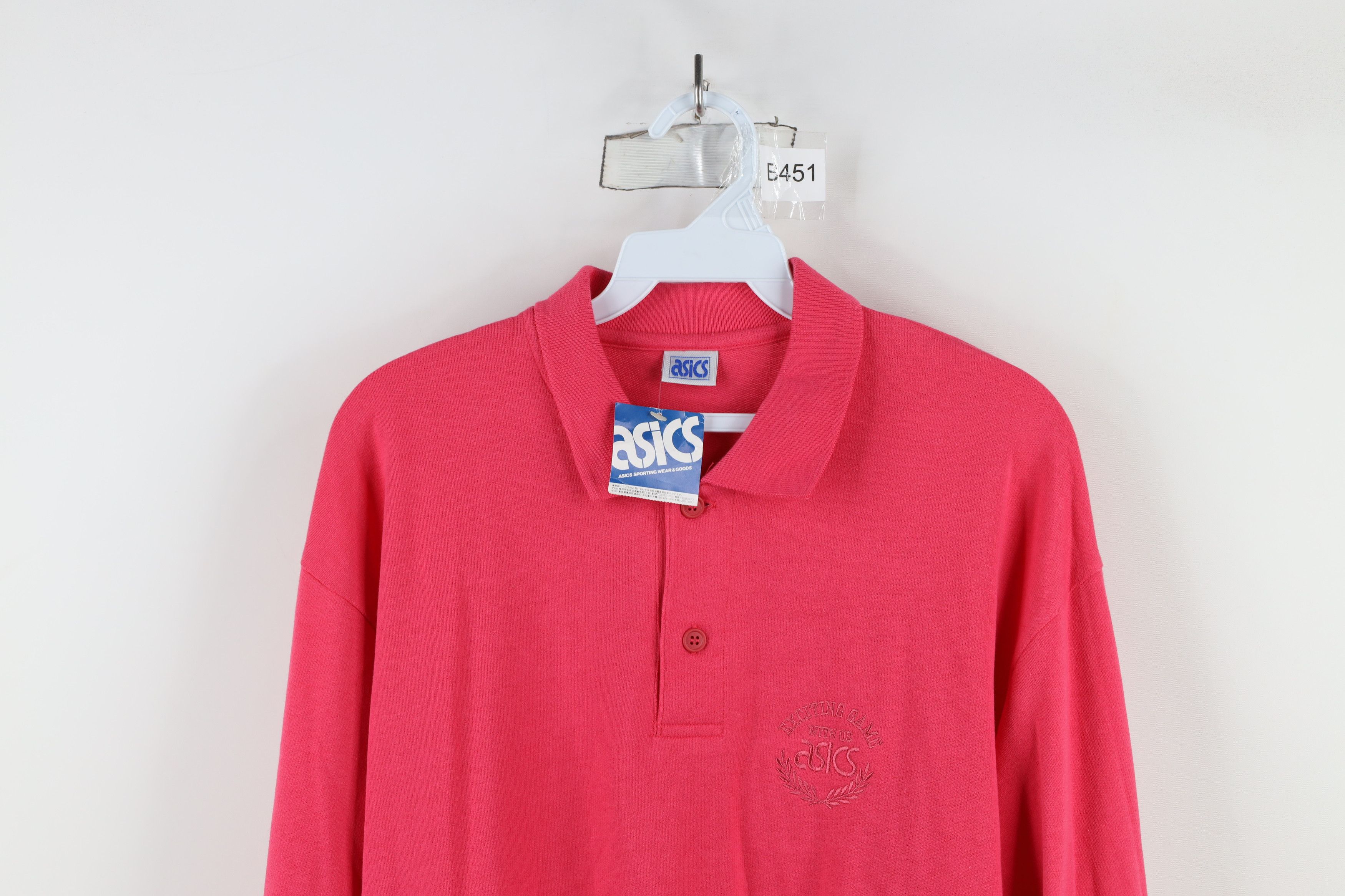 Asics × Vintage Deadstock Vintage 90s Asics Collared Pullover Polo Pink Size L / US 10 / IT 46 - 2 Thumbnail