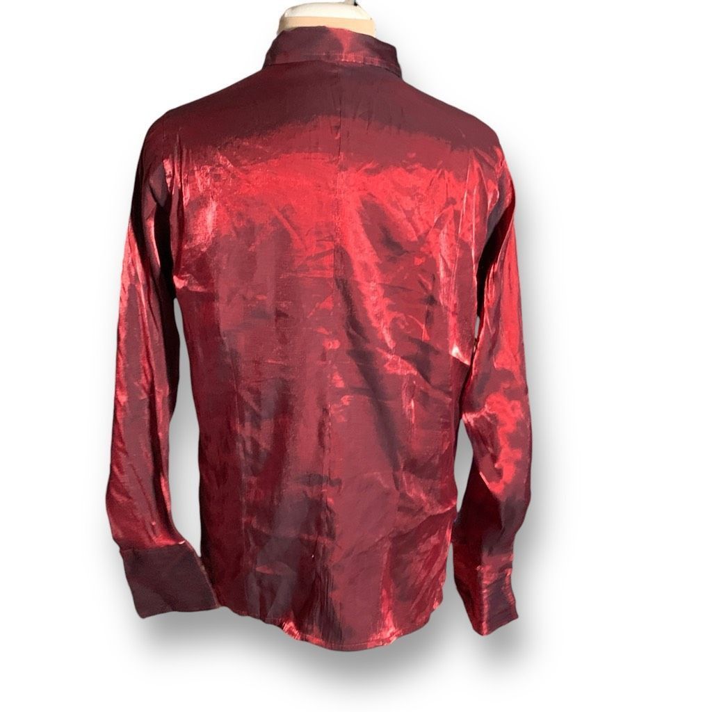 Vintage Vintage Caran New York Metallic Burgundy Red Button-Up Colla Size XL / US 12-14 / IT 48-50 - 4 Thumbnail