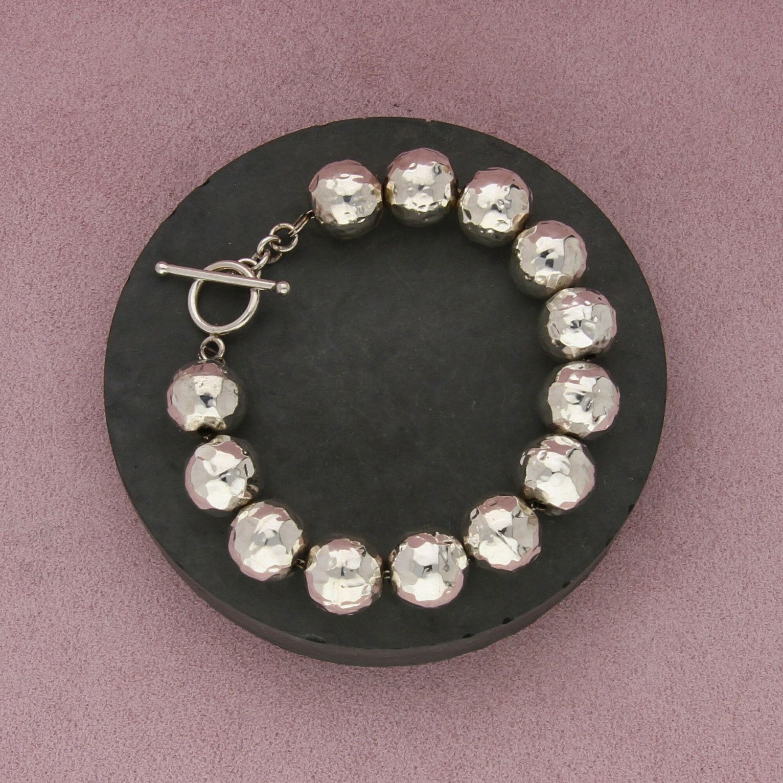 Sterling Silver sterling silver hammered bead toggle bracelet size 7in Size ONE SIZE - 1 Thumbnail