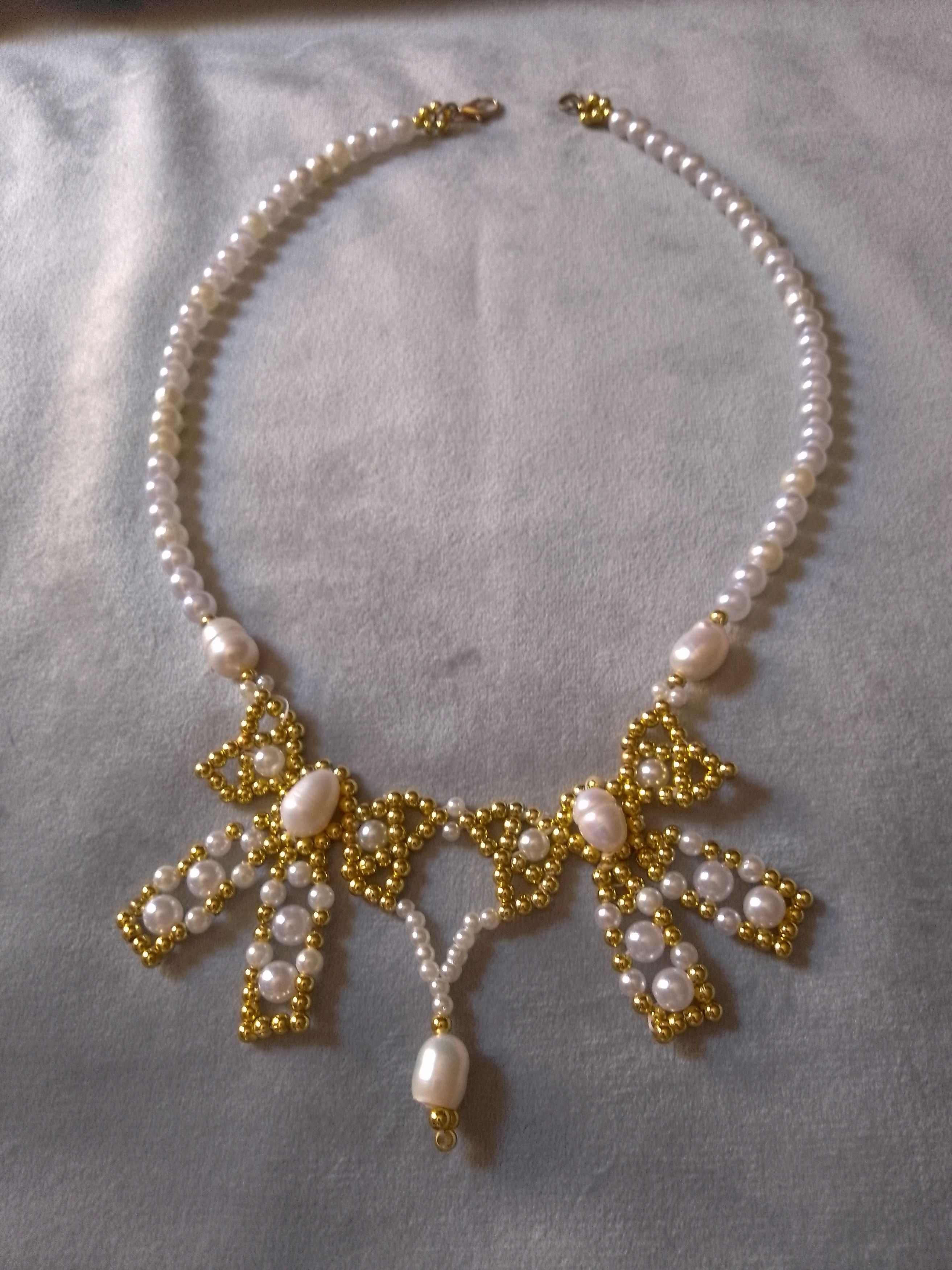 Handmade Pearls necklace with Golden flakes freshwater pearls Size ONE SIZE - 7 Thumbnail