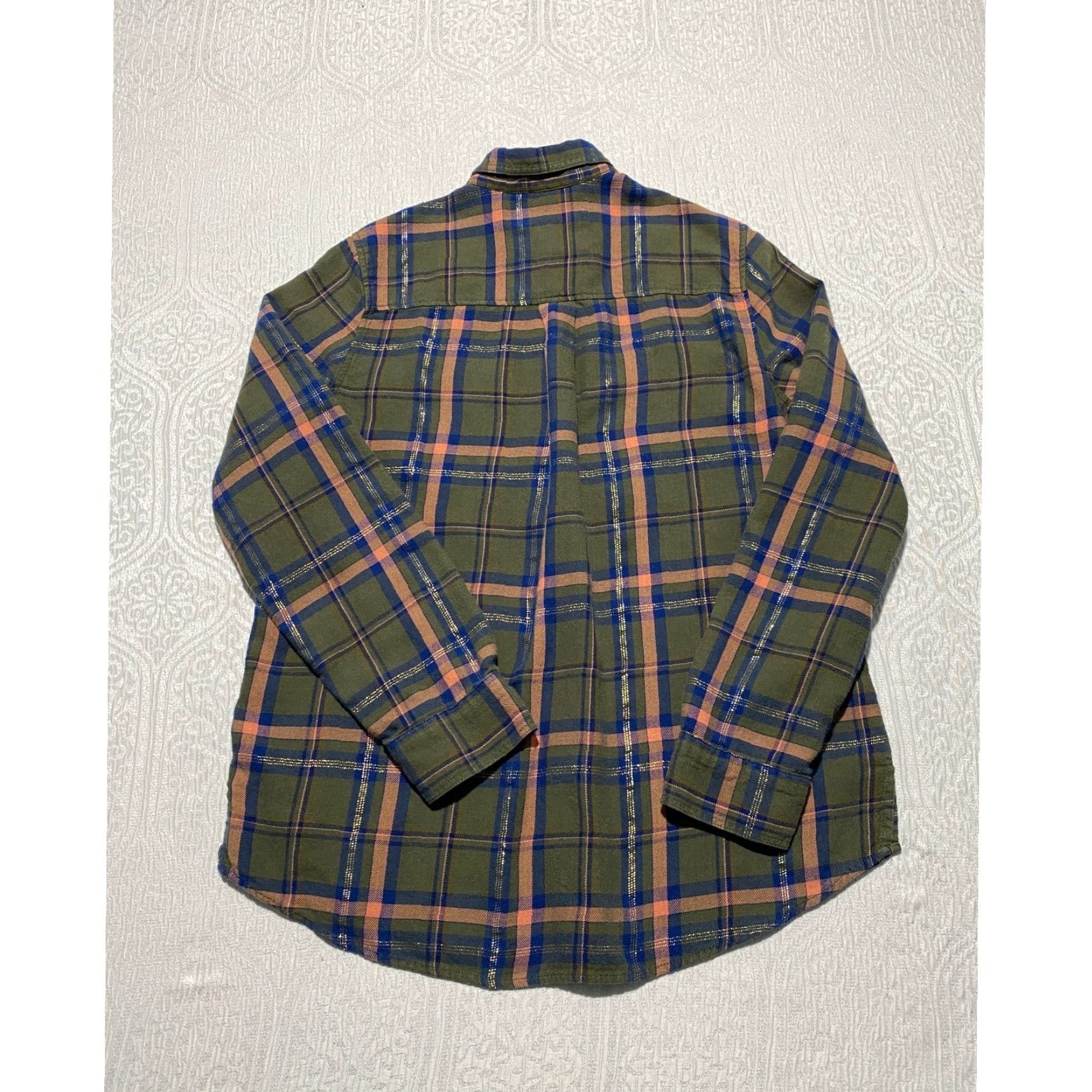 Express VINTAGE Express Boyfriend Plaid Flannel Shirt Women Medium Green Pink Metallic Thread Size M / US 6-8 / IT 42-44 - 6 Thumbnail