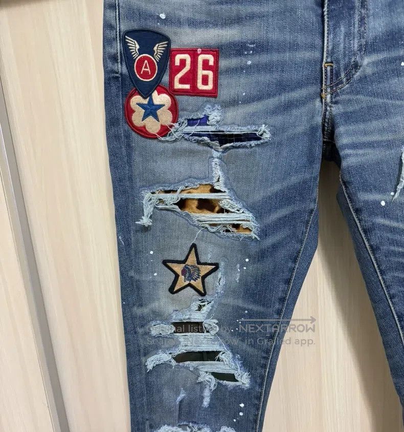 Amiri Amiri Medal patchwork splashed blue denim W31, multi-eleme Size US 31 - 2 Thumbnail