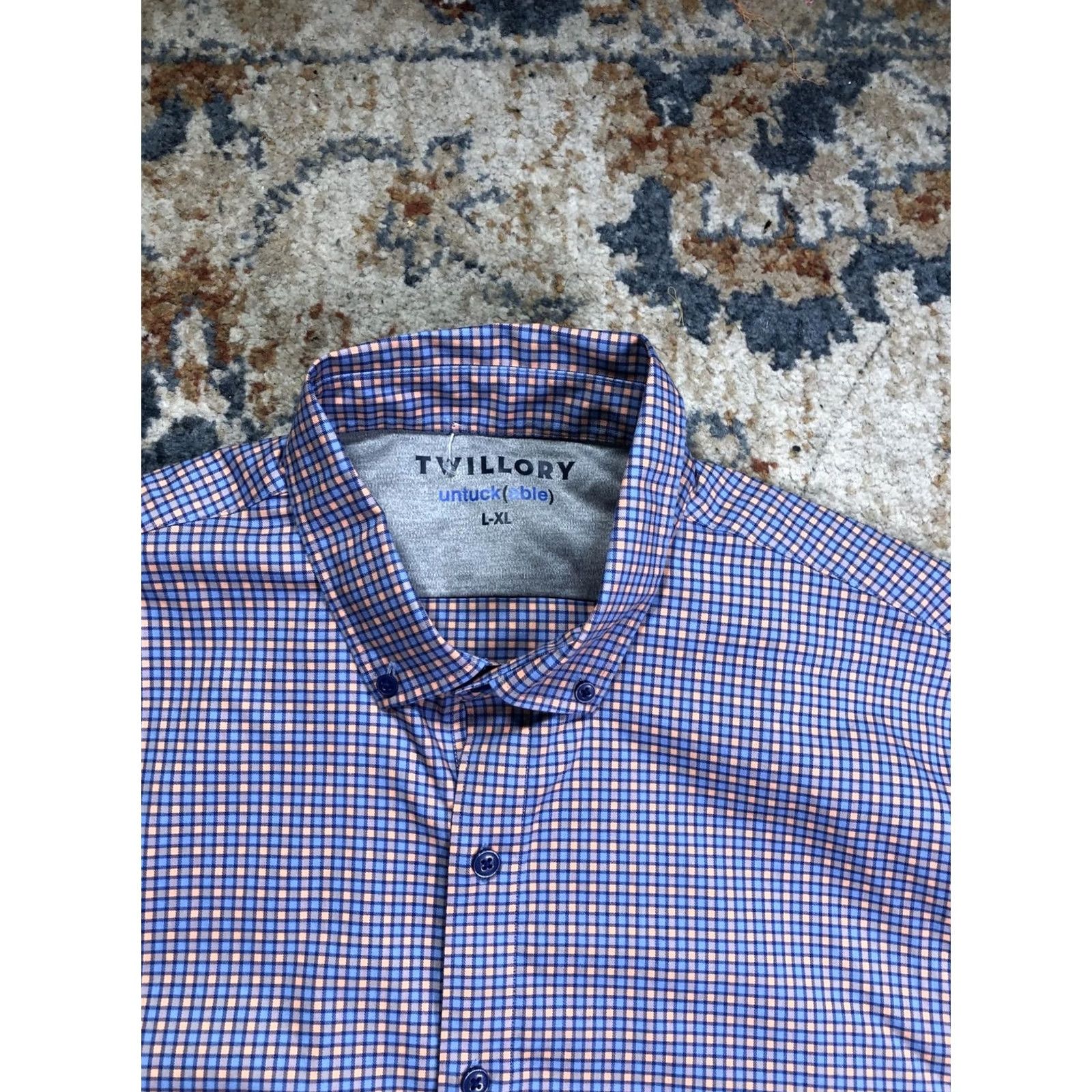 Vintage Twillory Dress Shirt Mens XL Blue Gingham Untuckable Button Front Shirt Size 46R - 2 Thumbnail