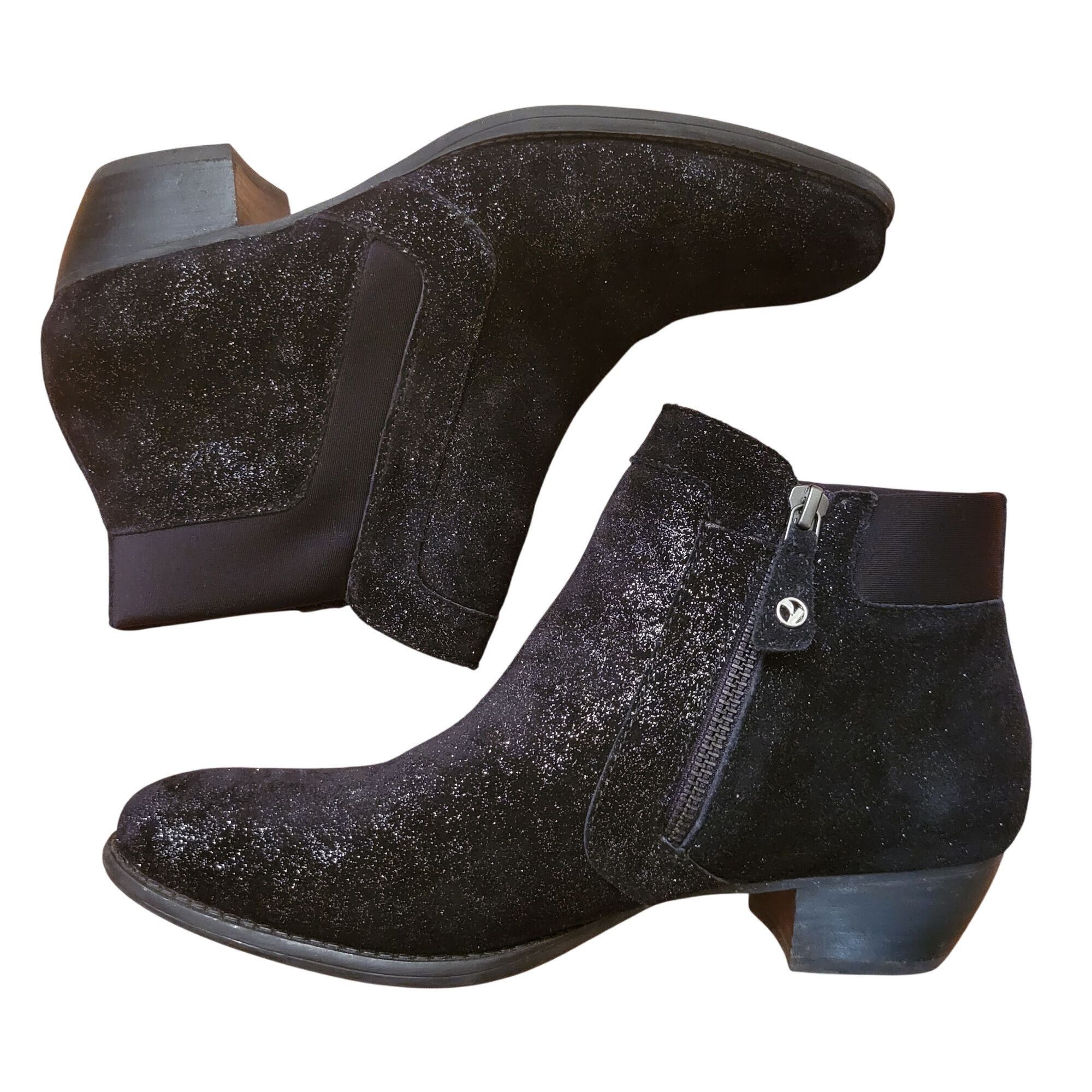 Other Revere Ankle Boots Black Suede Leather Glitter Sparkle 39W S Size US 8 / IT 38 - 7 Thumbnail