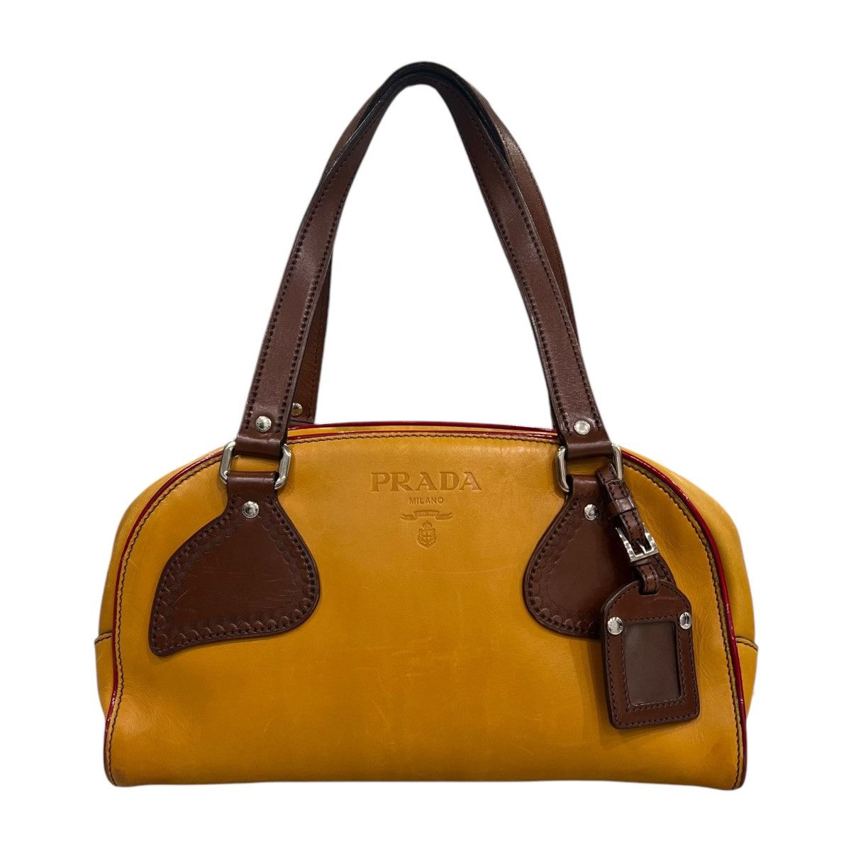 Prada Leather Top Handle Shoulder Bag in Orange, Women's