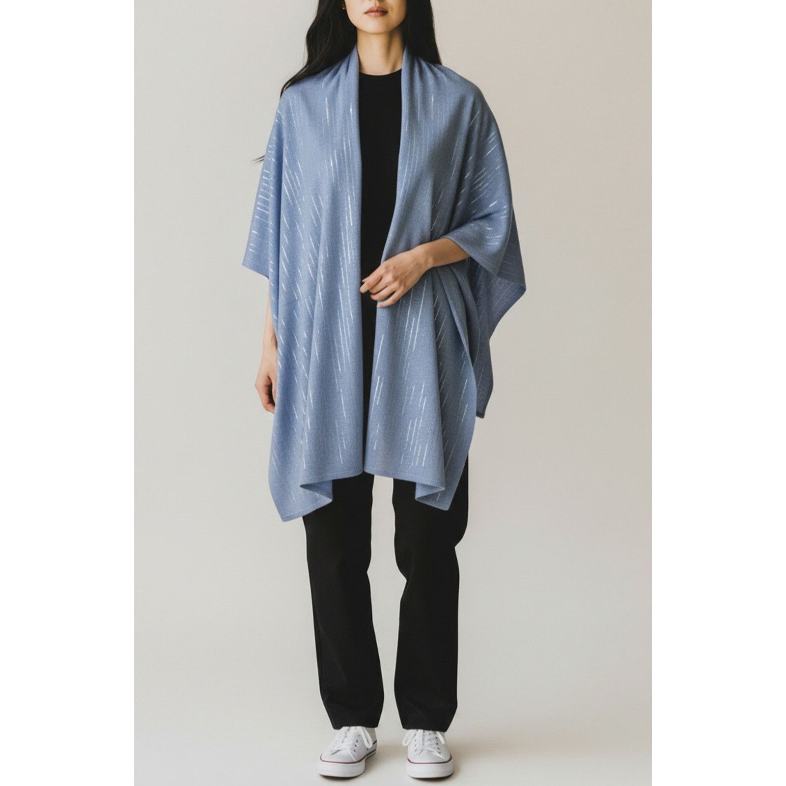 Chicos NWT CHICO'S Cashmere Blend Sequin Ruana Wrap Blue Shawl S/M Size ONE SIZE - 1 Thumbnail
