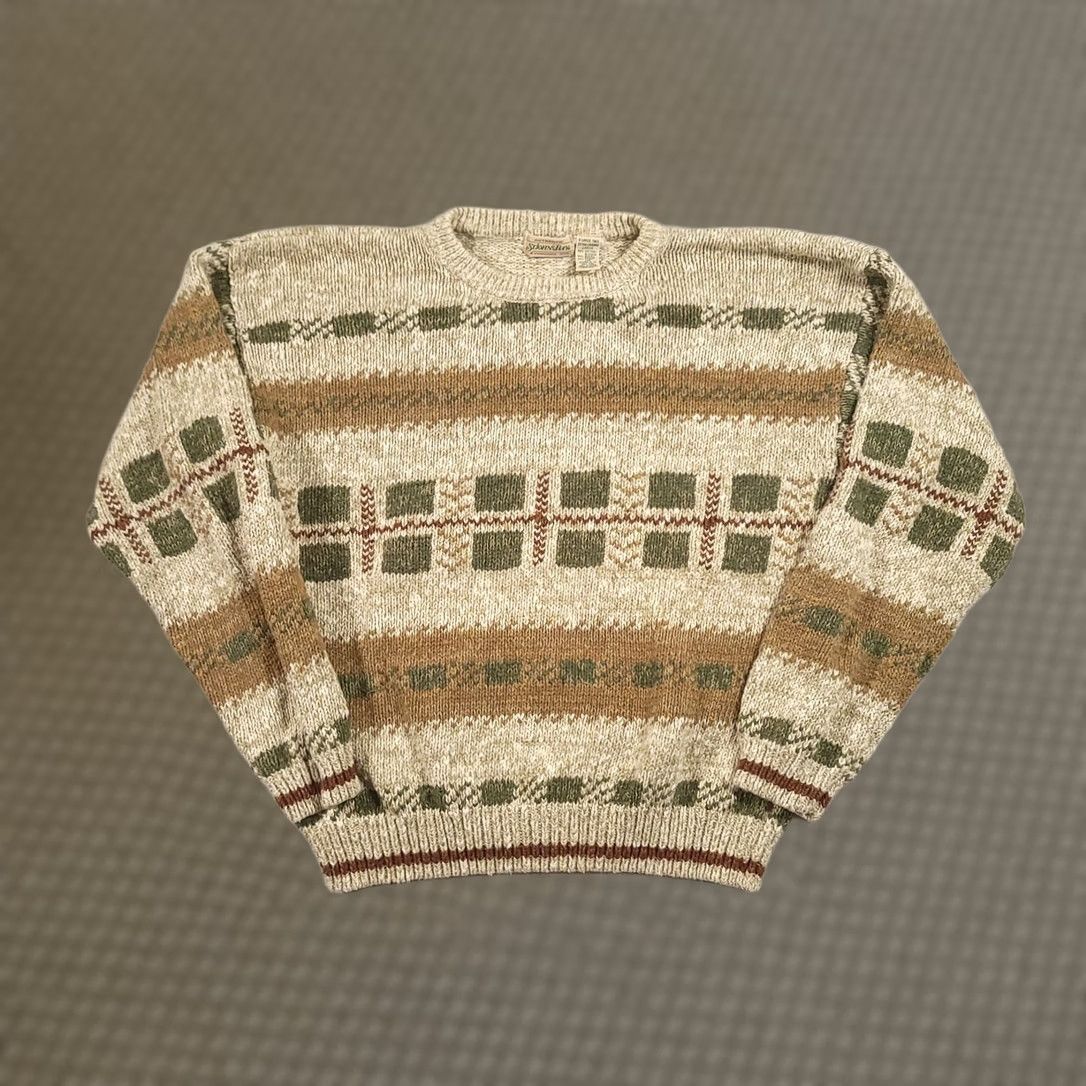 Vintage VINTAGE St Johns Bay Chunky Knit Long Sleeve Sweater Mens XLT Linen Blend Shirt Pullover Beige Geometric Classic Western 90s? Size US XL / EU 56 / 4 - 1 Thumbnail